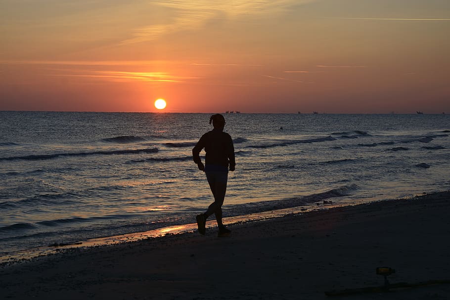 HD Wallpaper Man Running Beach Sea Sunset Sky Water Beauty In