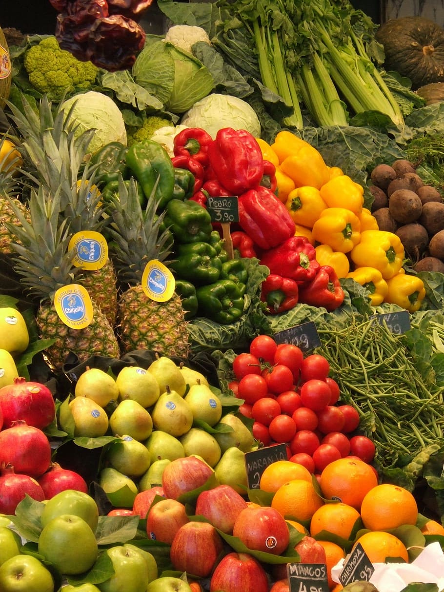 HD Wallpaper Pile Of Fruits And Vegetables Market Foods Barcelona