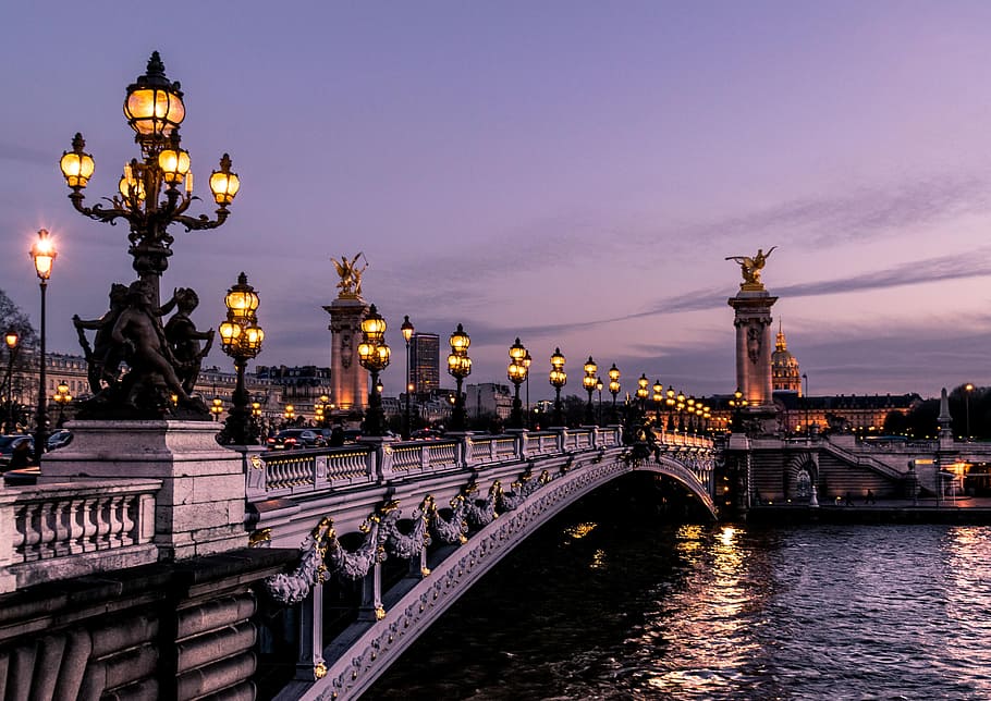 Hd Wallpaper Bridge During Night Time Lighted Street Lamps On Bridge