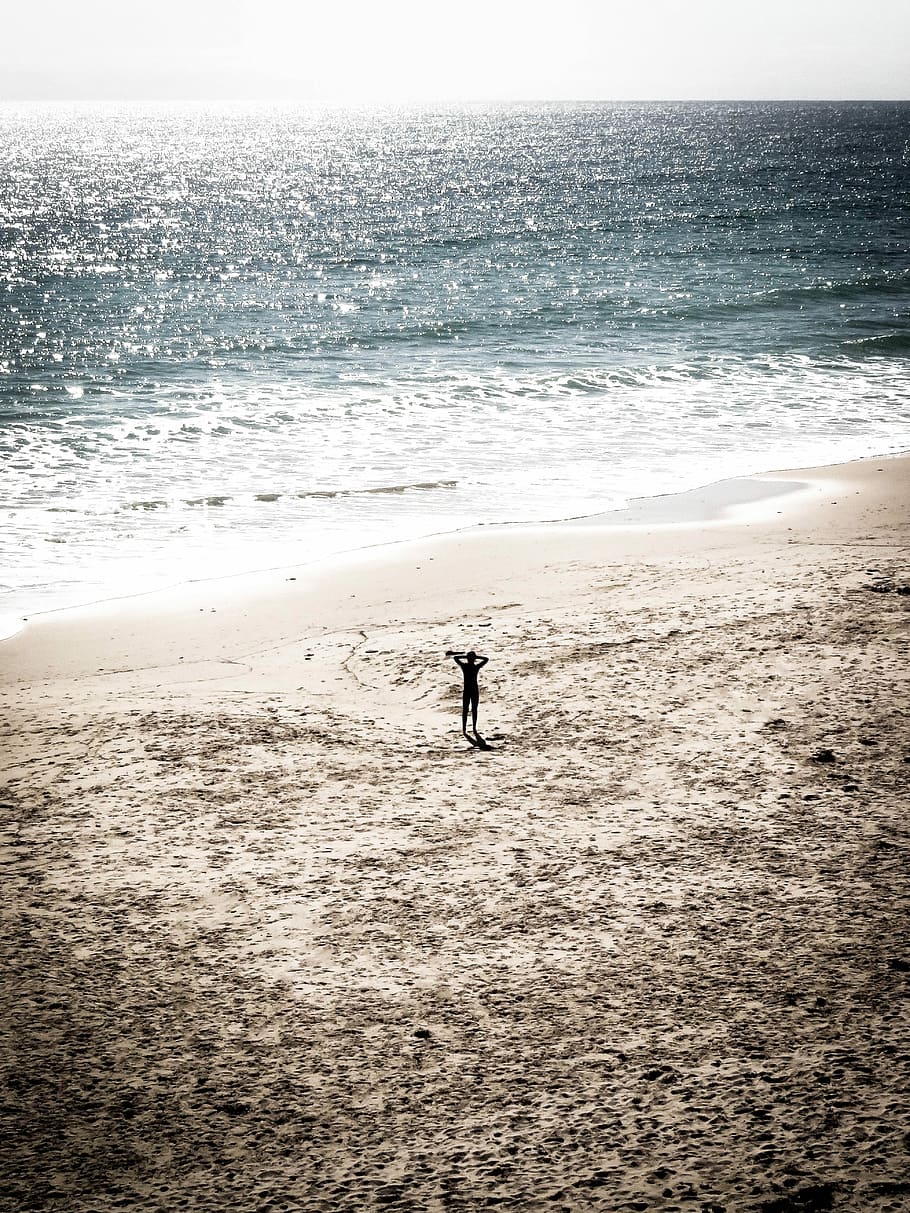 Hd Wallpaper Person Standing Near Seashore Beach Sand Silhouette