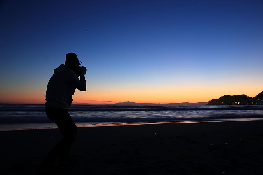 Hd Wallpaper Silhouette Of Person Standing Near Seashore Photographer