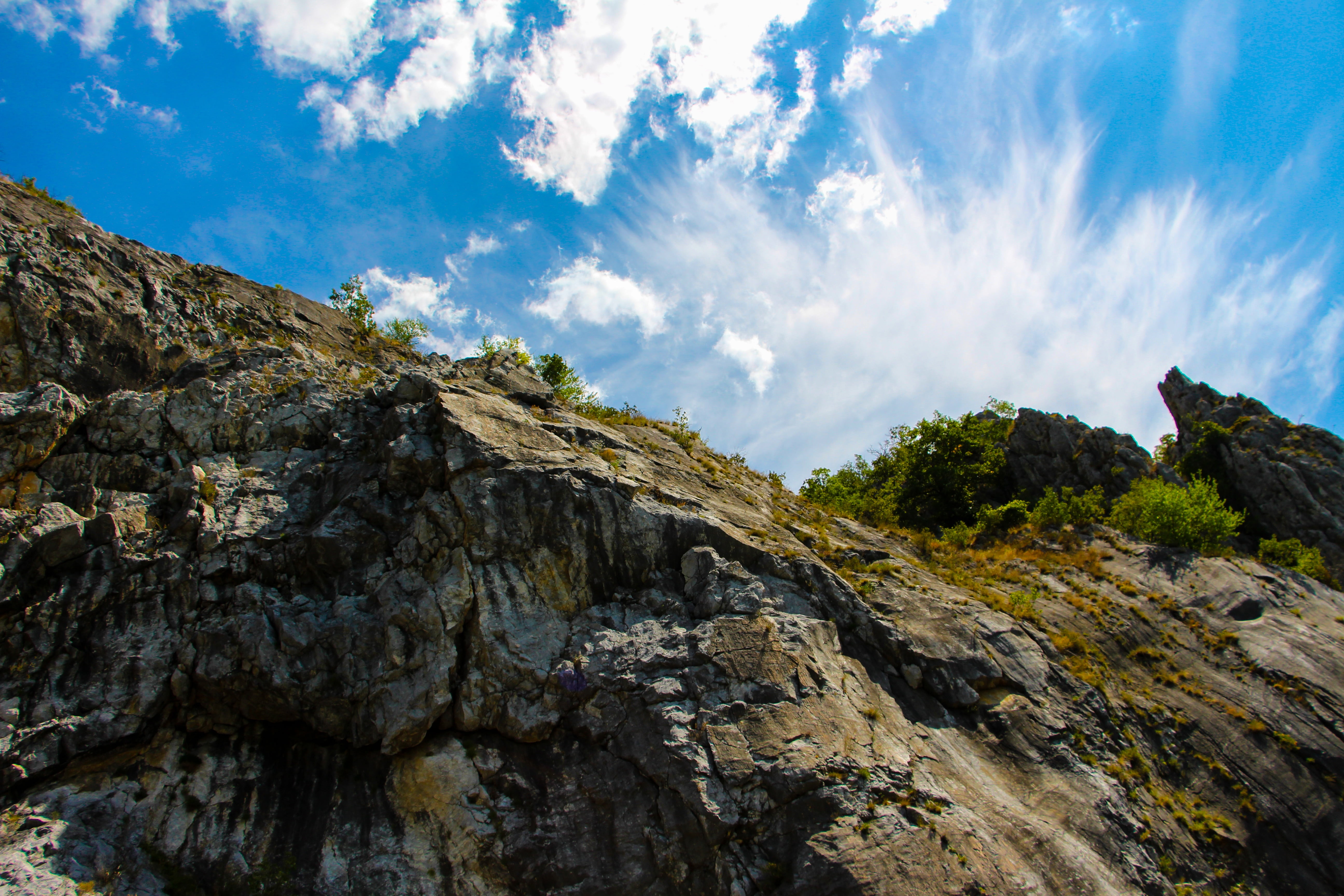 sky, cloud, blue, mountain, stone, solid, rock, rock - object
