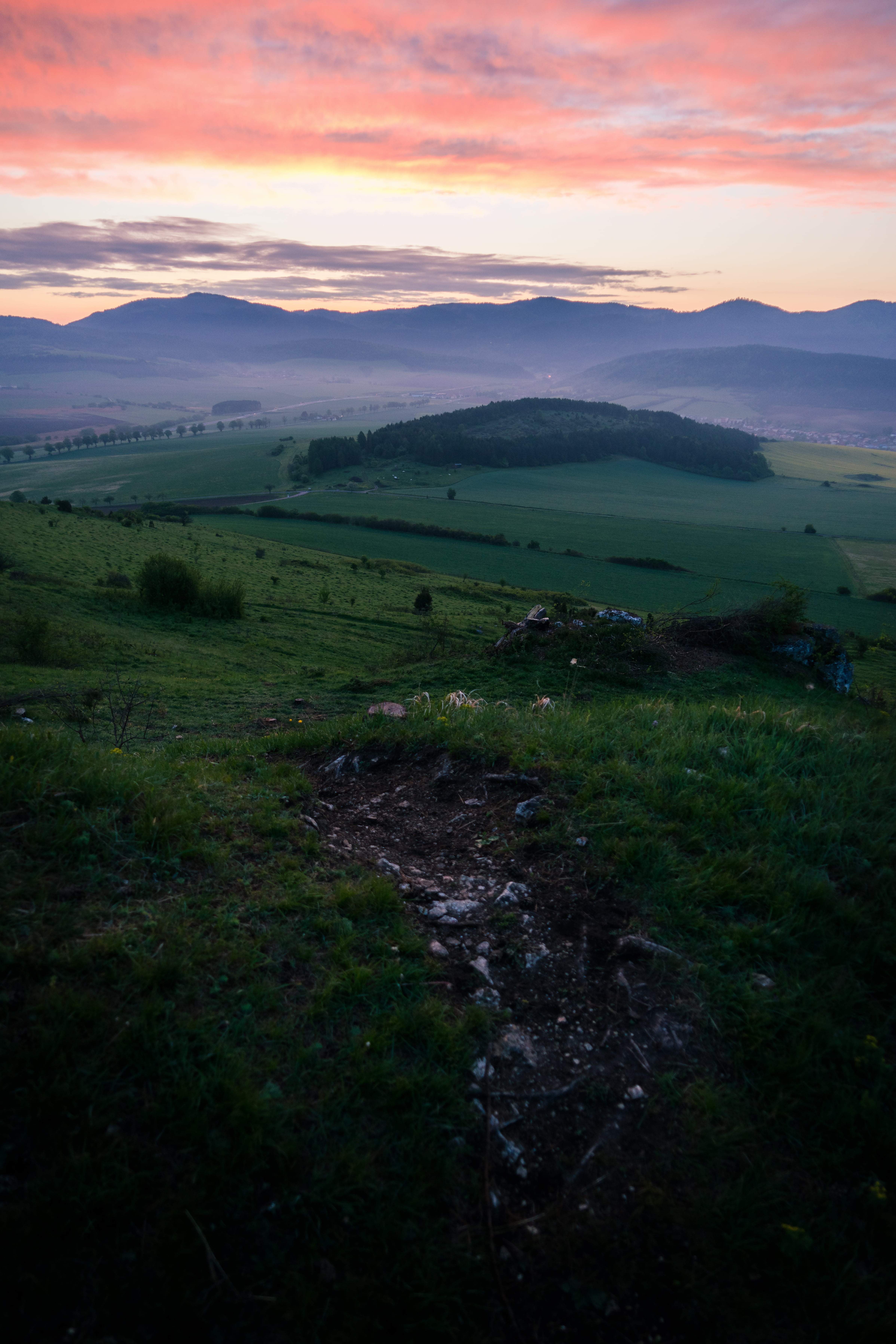 grass, hill, landscape, mountain range, mountains, nature, sky