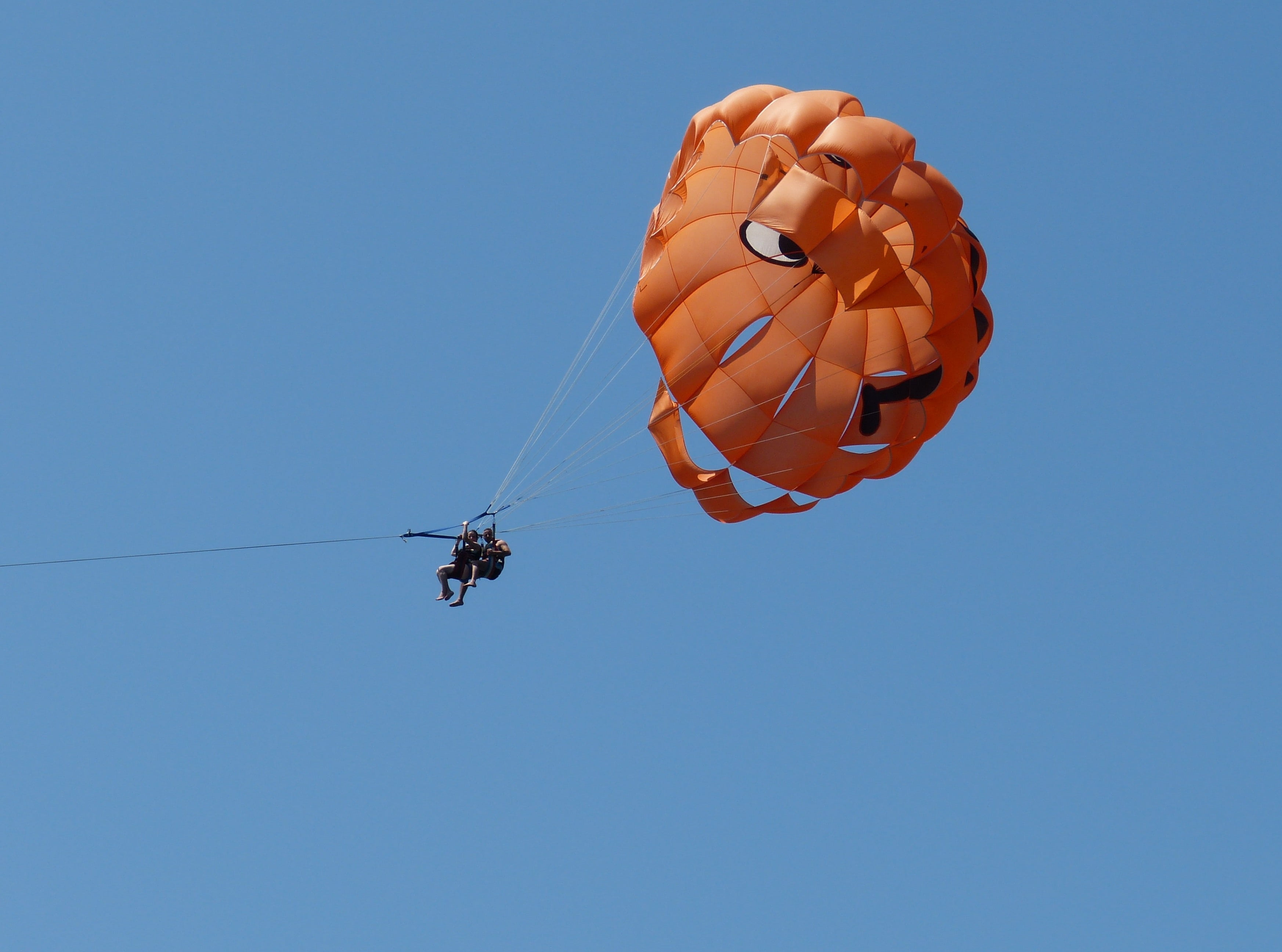 parachute, fly, float, sky, blue, paragliding, parasailing