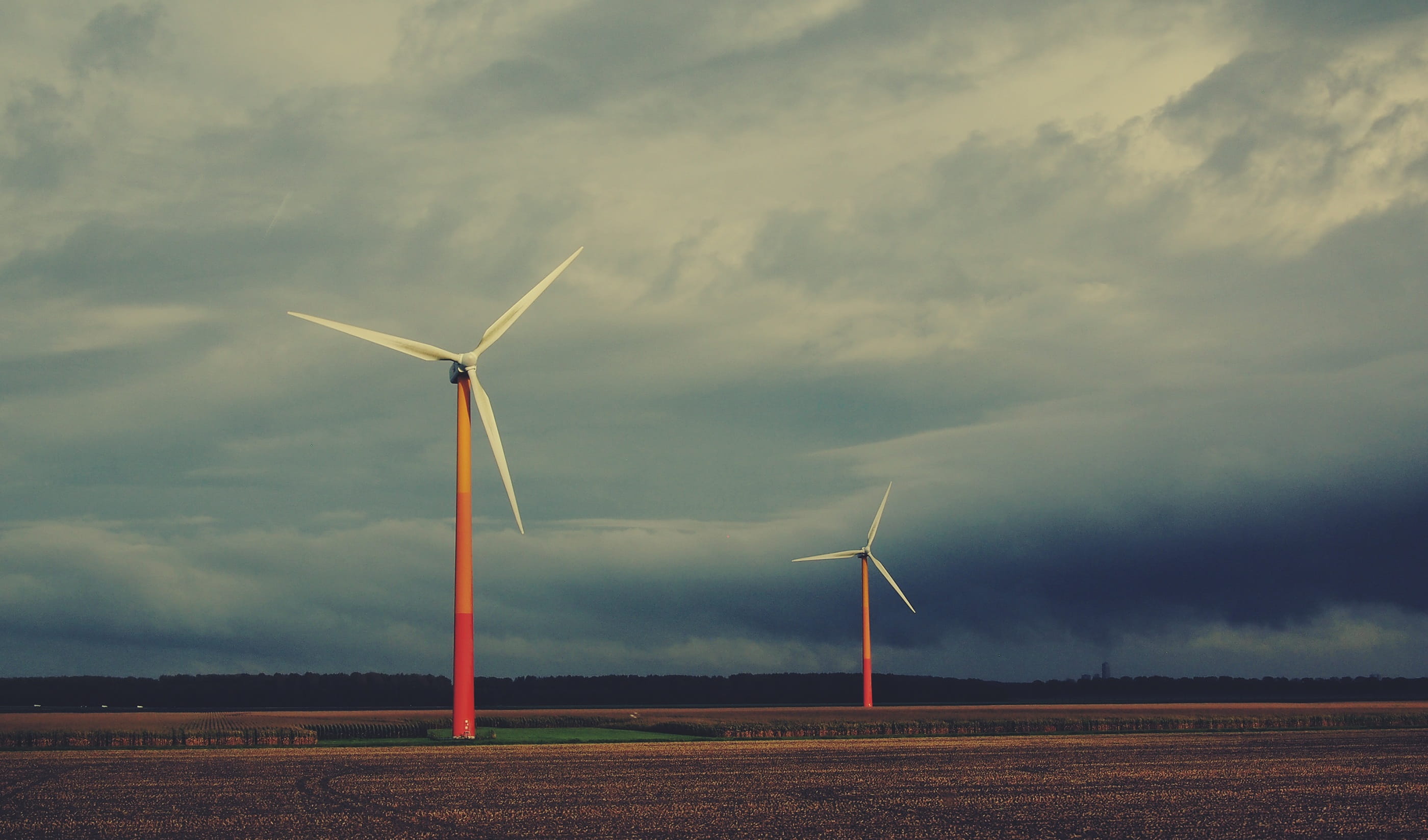 Windmills, Fields, Rural, Cloudy, sky, clouds, wind turbine