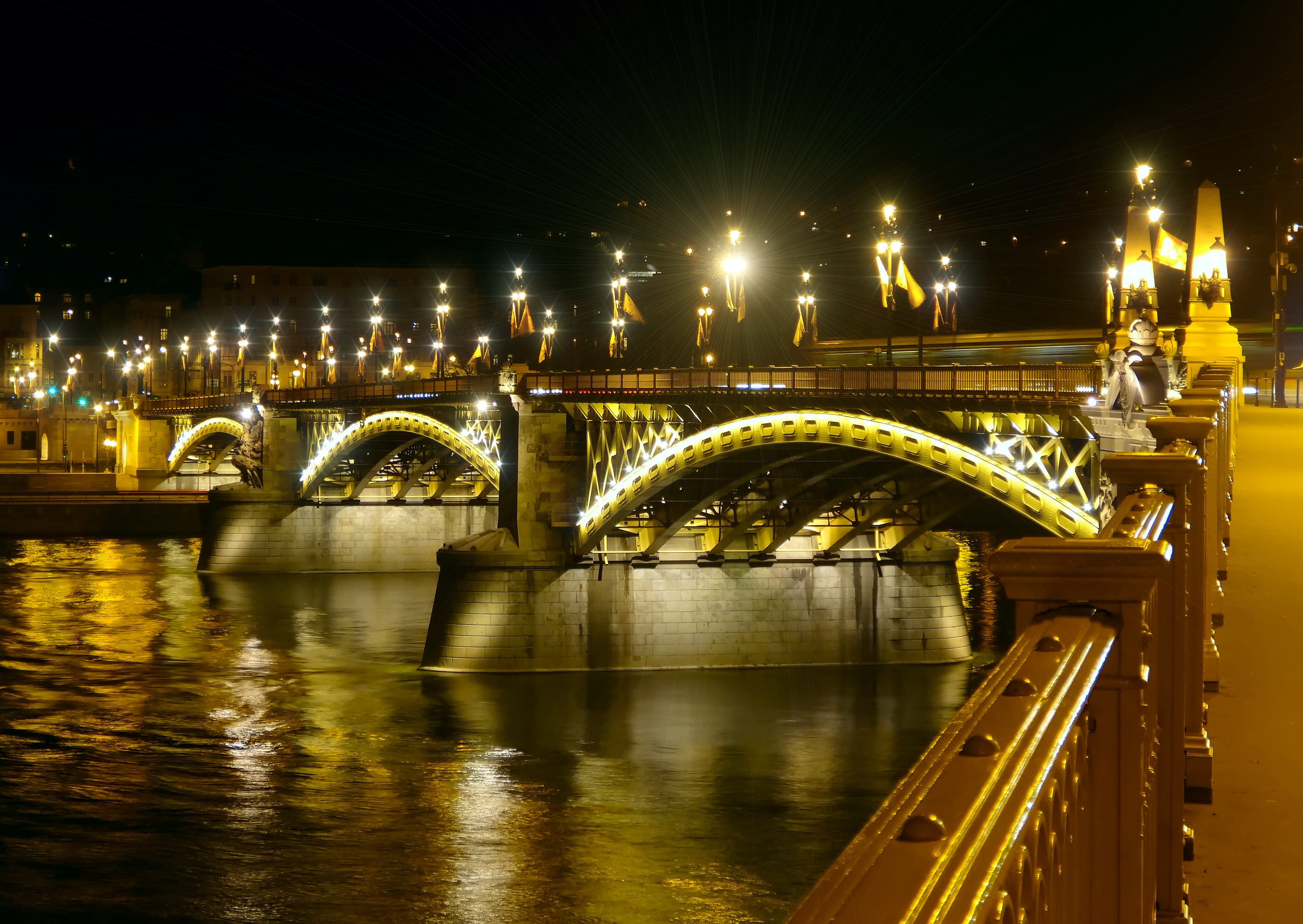Budapest, Bridge, Night, Light, Light, River, evening, bridge - man made structure