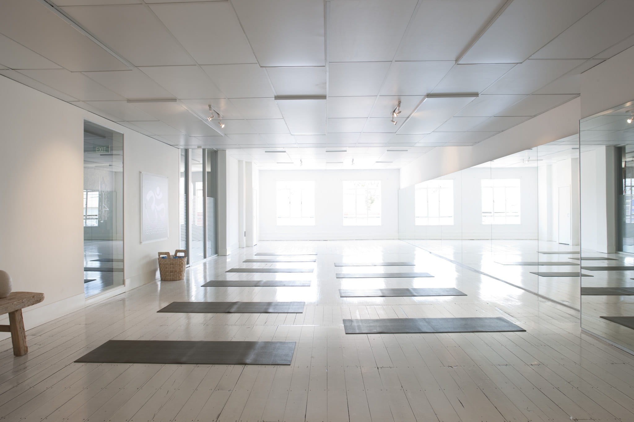 empty room with brown basket, yoga, studio shot, health, interior