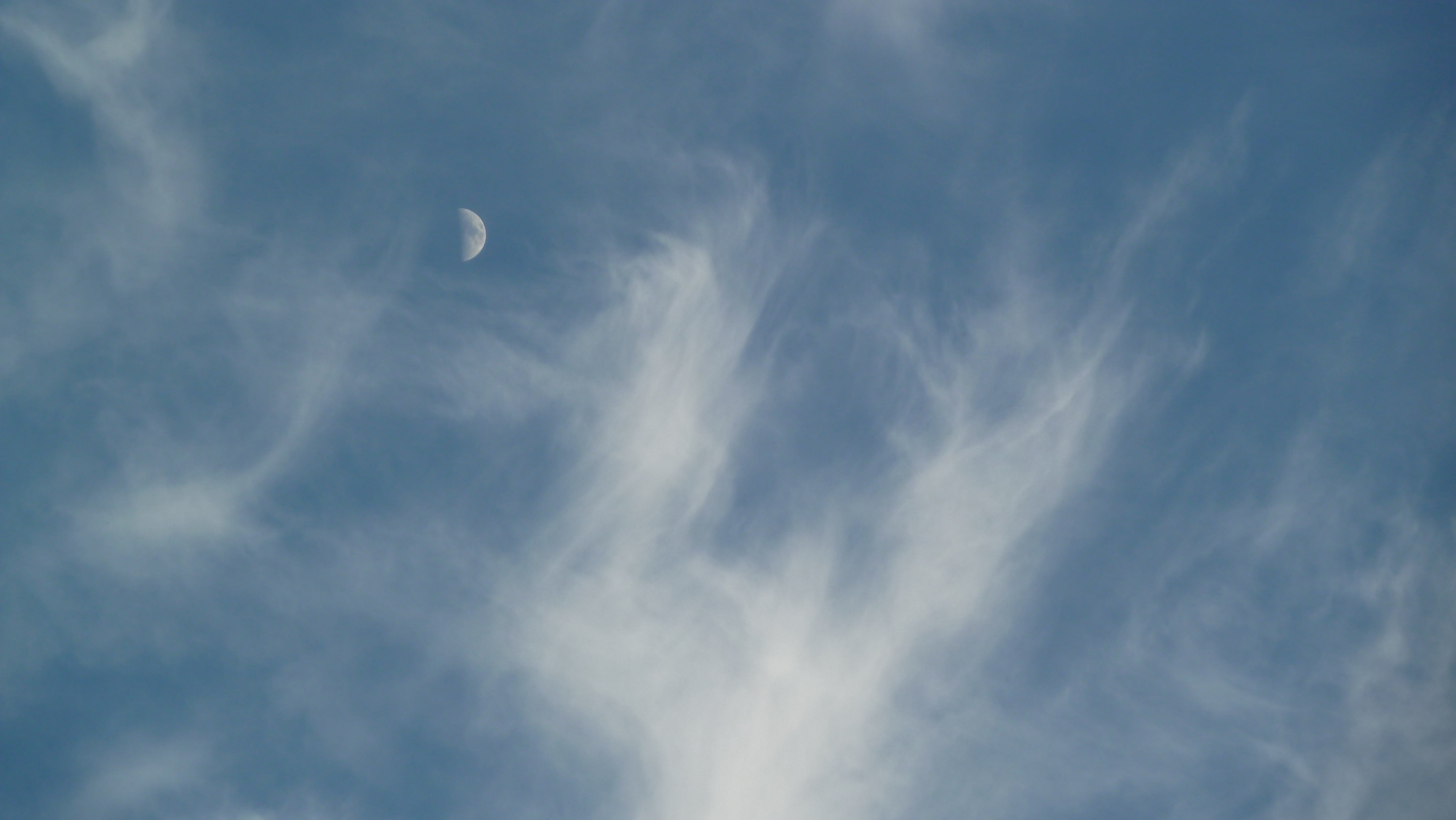 sky, moon, clouds, evening sky, sky blue, cloud - sky, low angle view
