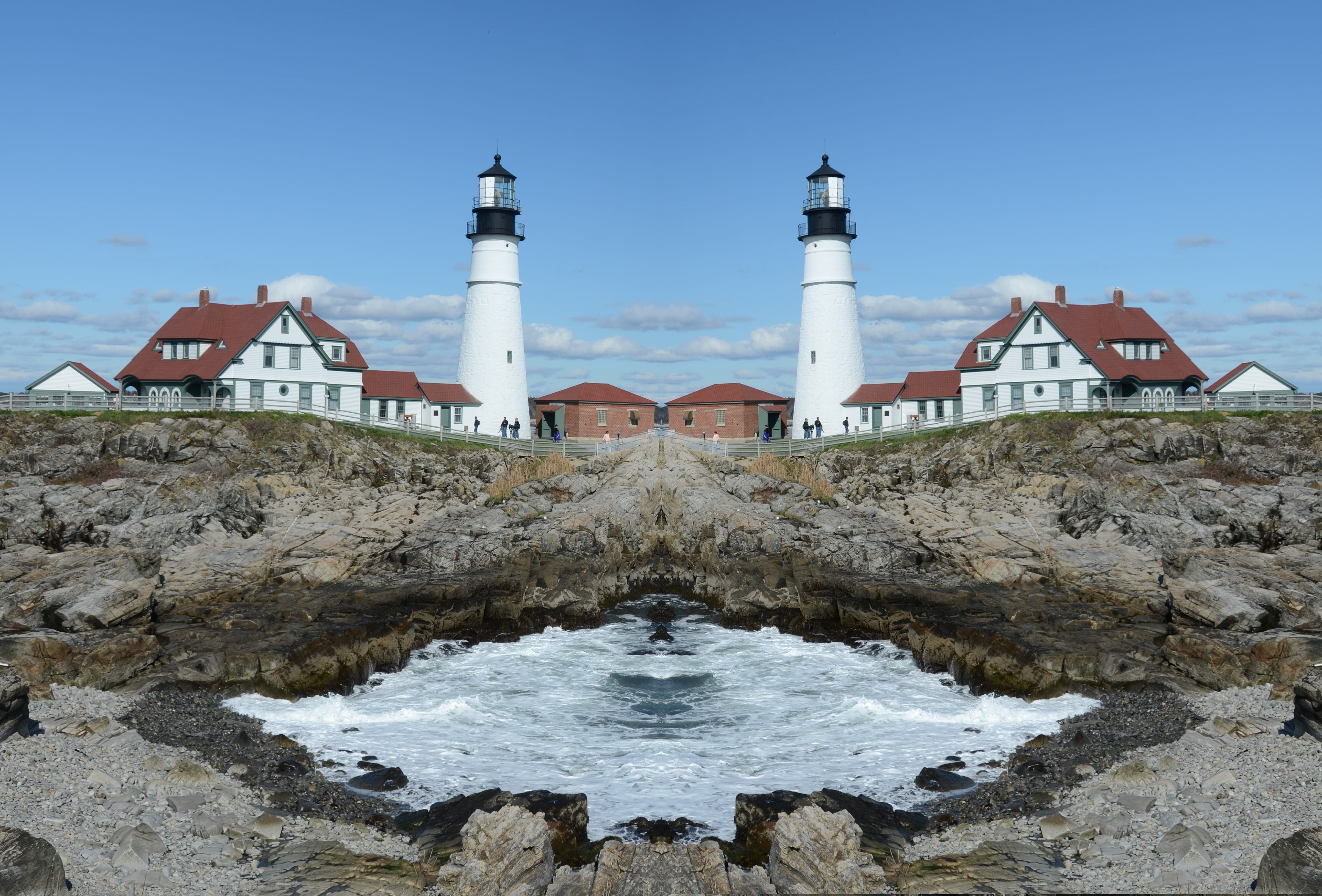mirror image, lighthouse, effect, landscape, effects, split
