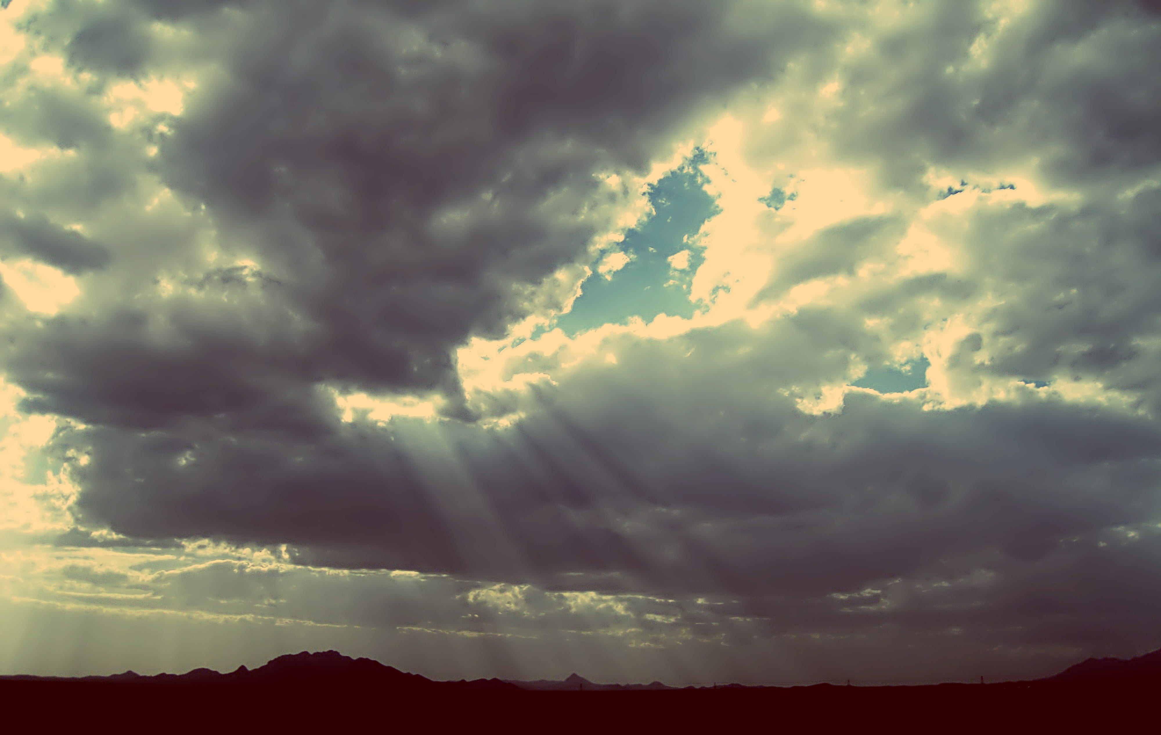 sunbeams, sky, clouds, cloudy, landscape, nature, cloud - sky