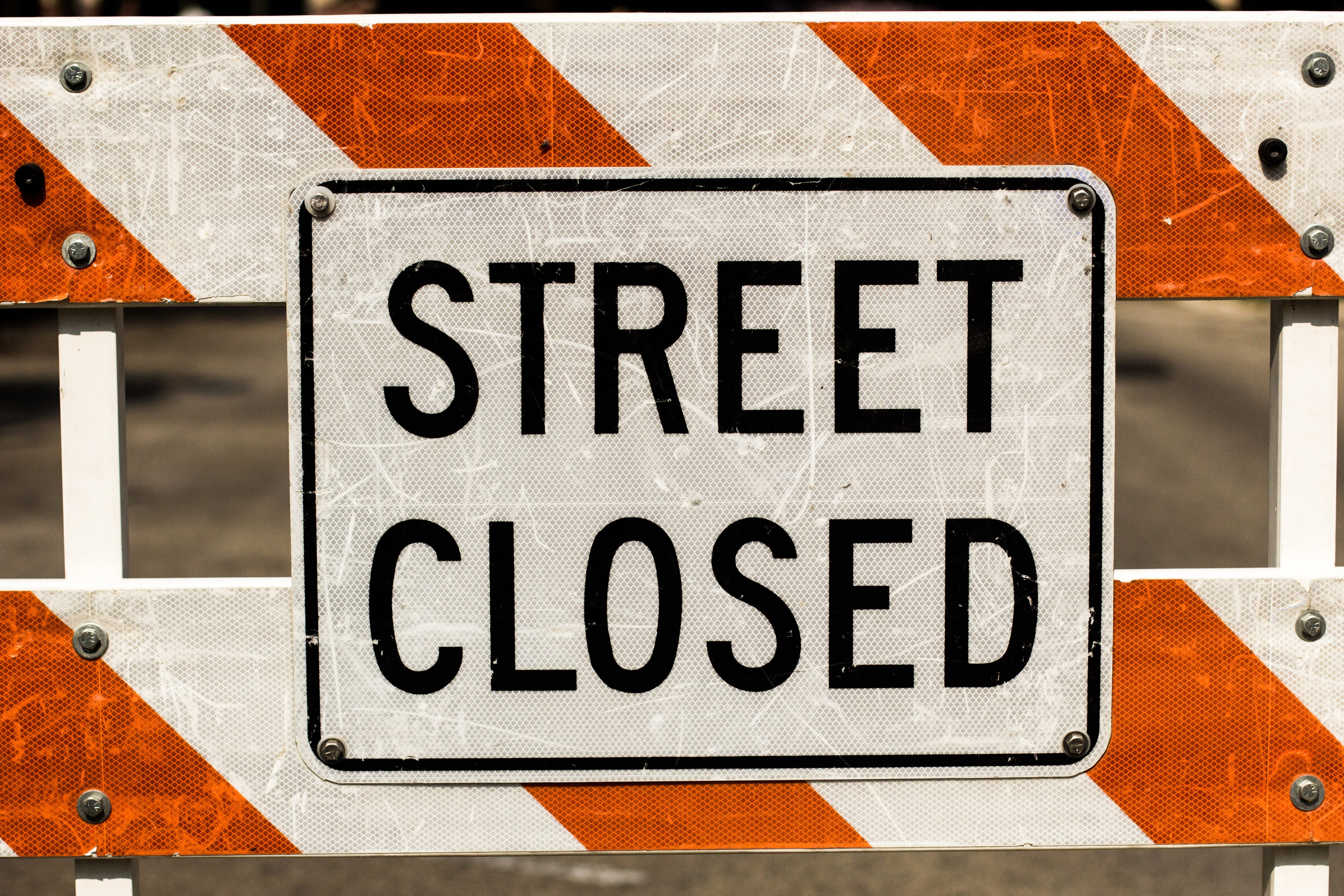 street, closed, construction, text, communication, sign, western script