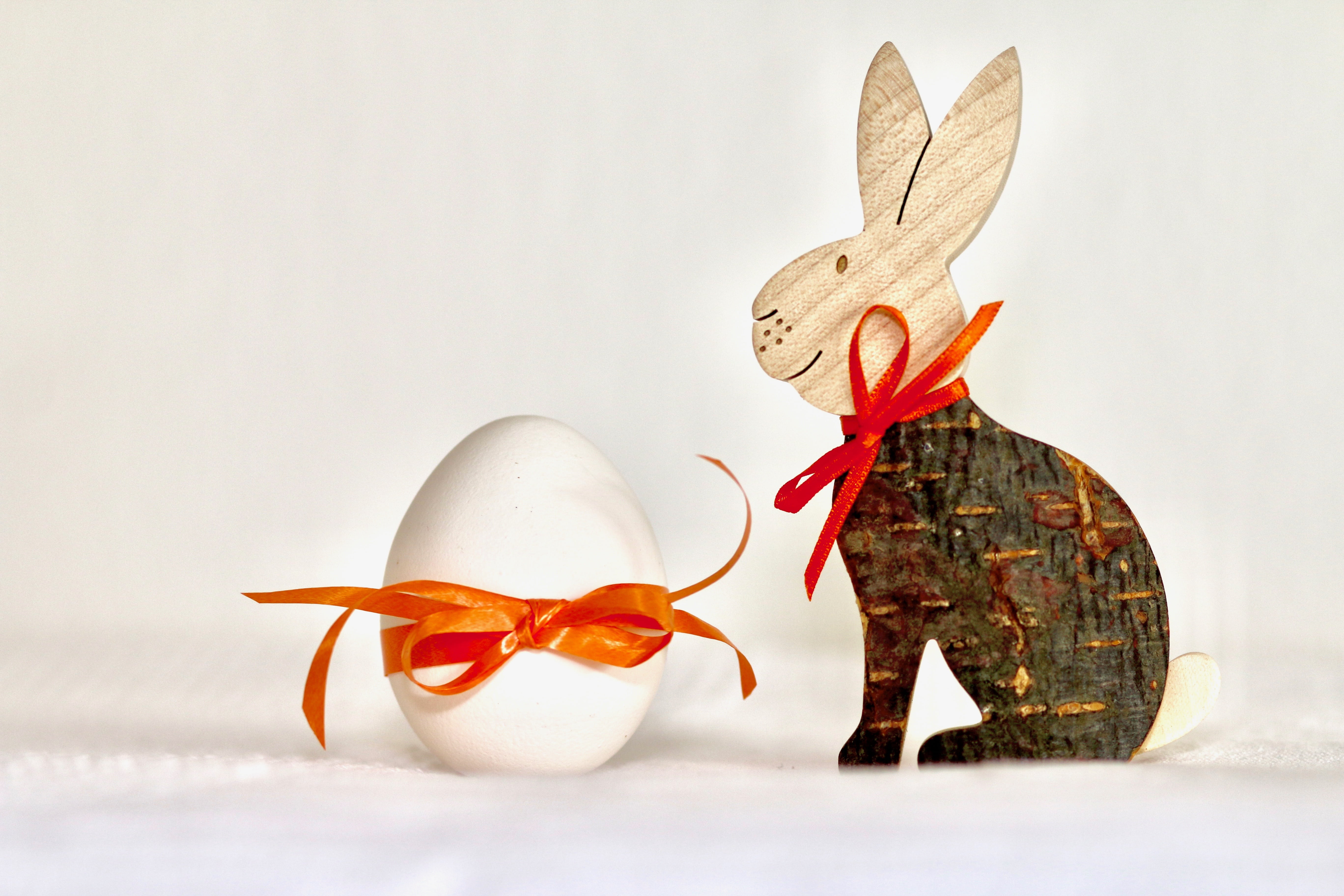 rabbit cutout decor facing white egg, easter, table decorations