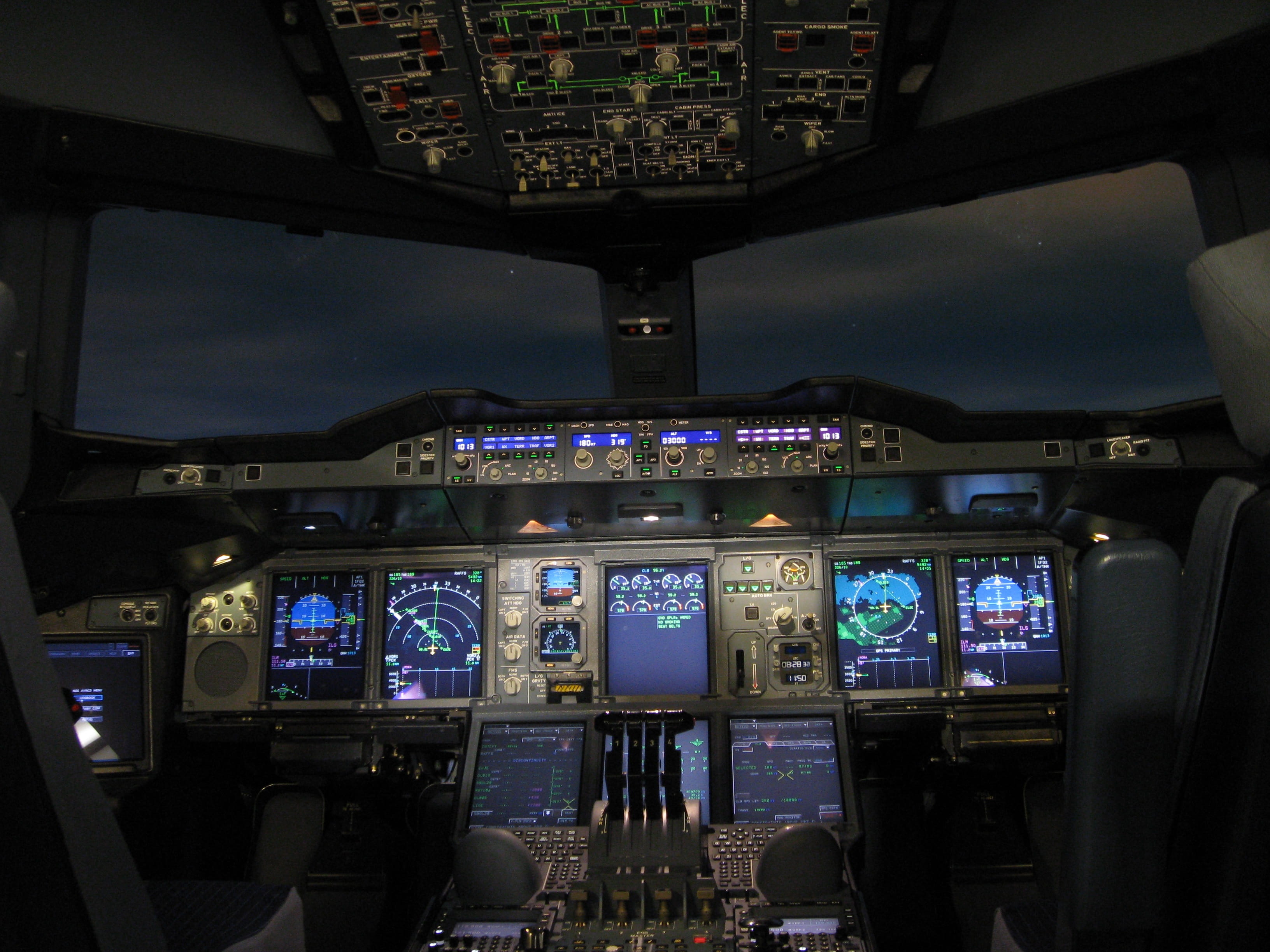 airplane control panel photo, Cockpit, Aircraft, A380, Fly, Airbus