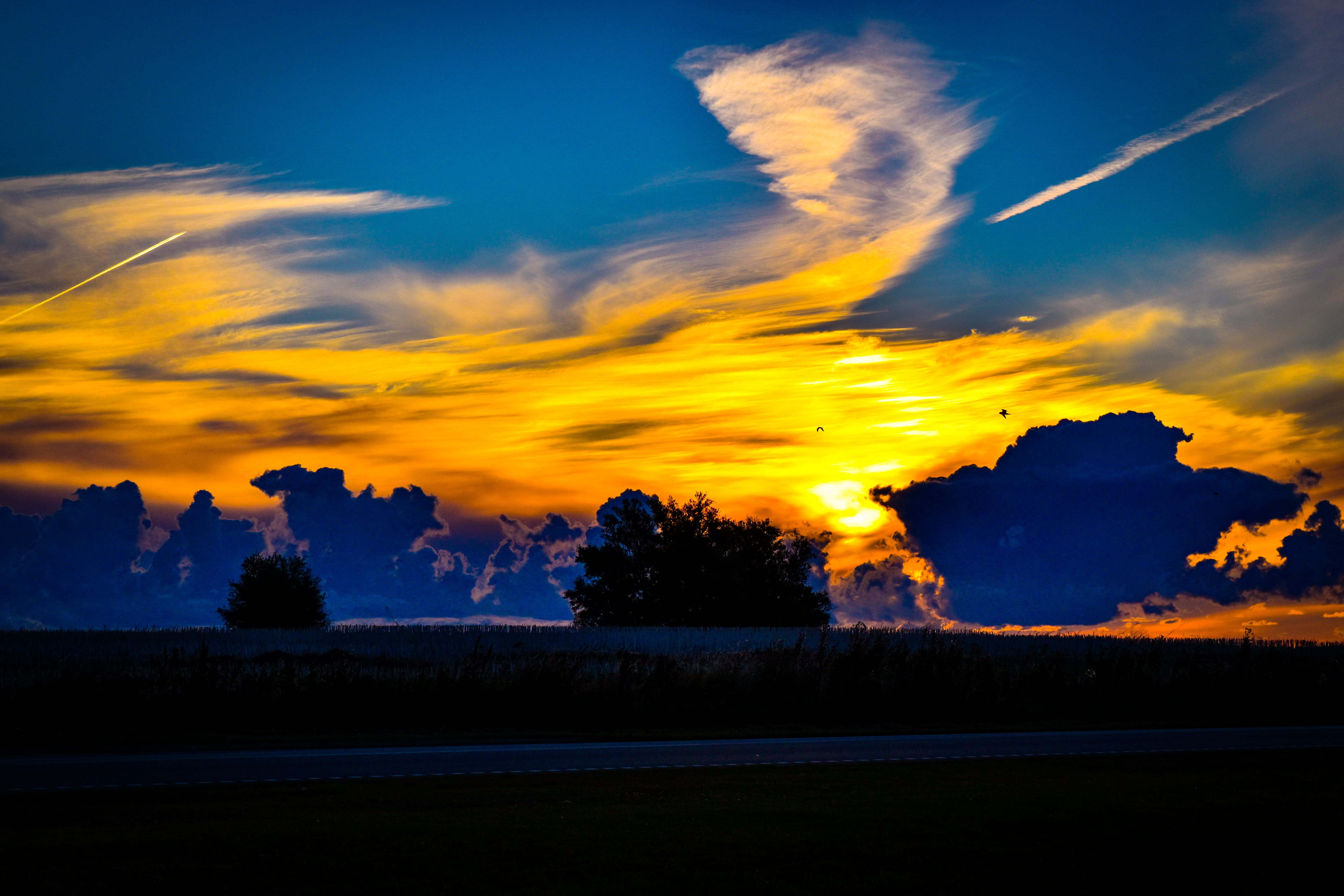 Cloudscape, Dramatic, morningsky, clouded, calm, horizon, orange