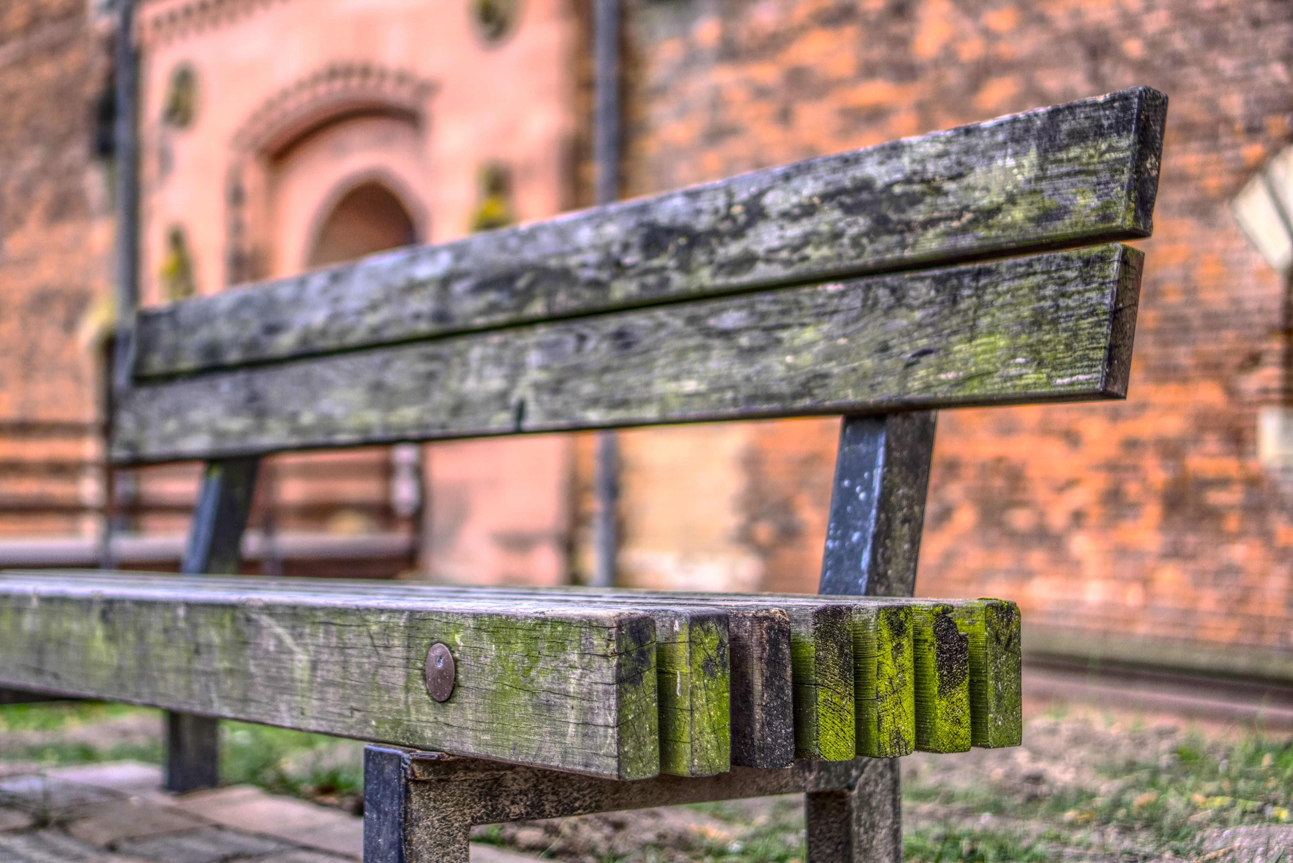 bank, park, park bench, sit, sit down, old, wood, grain, pattern