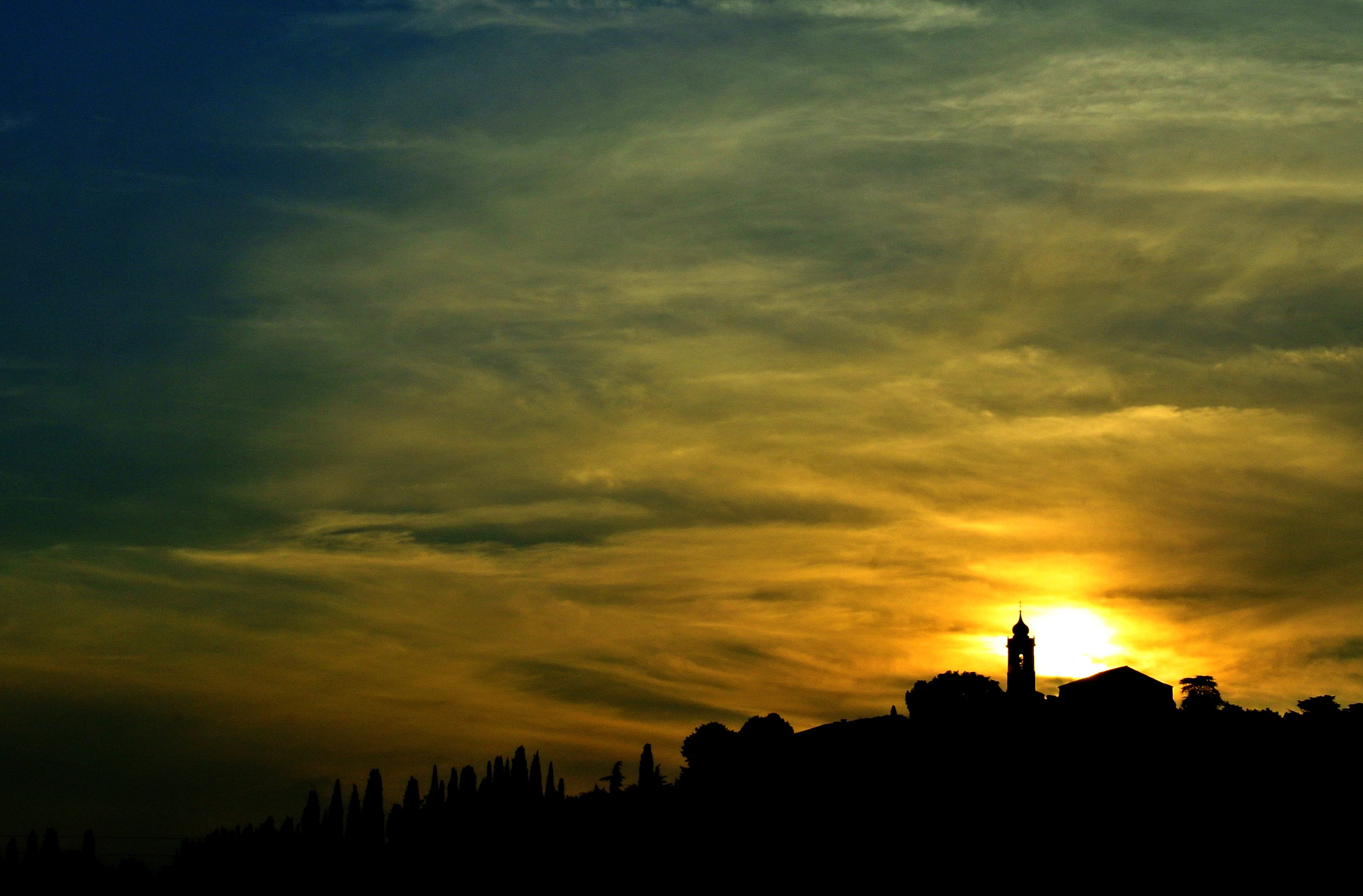 campanile, sunset, silhouette, sky, cloud - sky, architecture