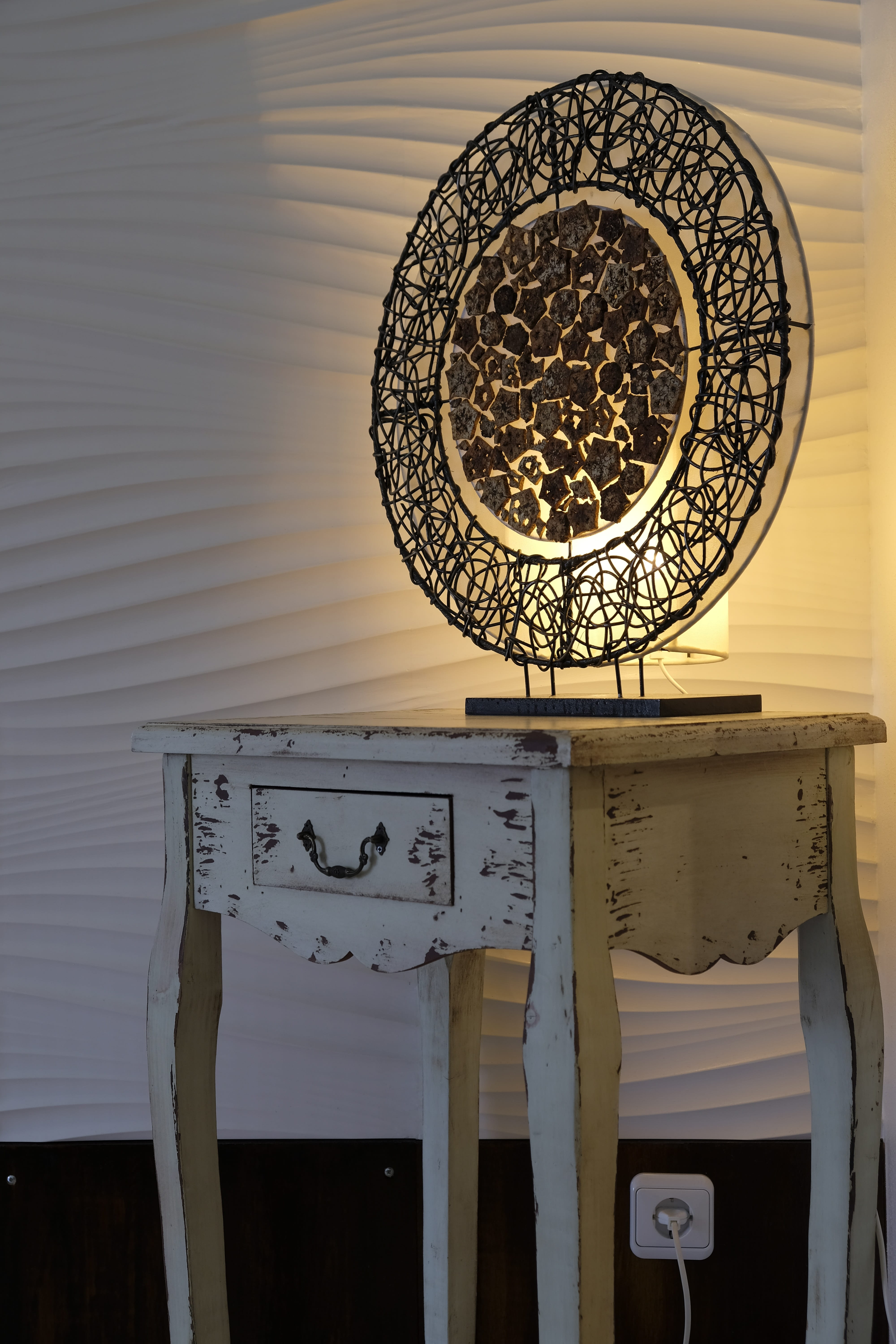 cabinet, table, lamp, light, lighting, art, design, artwork
