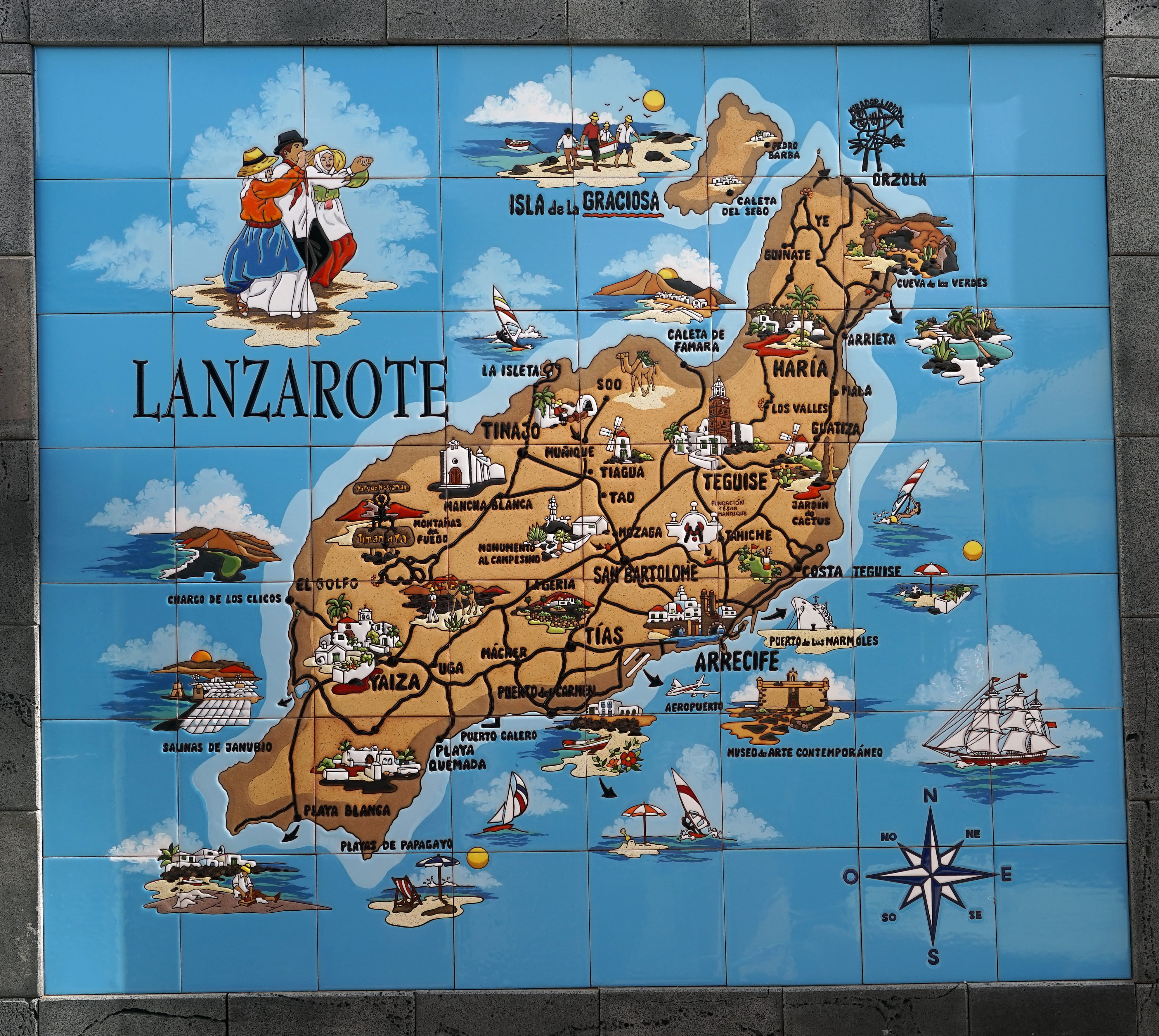 map, lanzarote, colorful, canary island, spain, canary islands