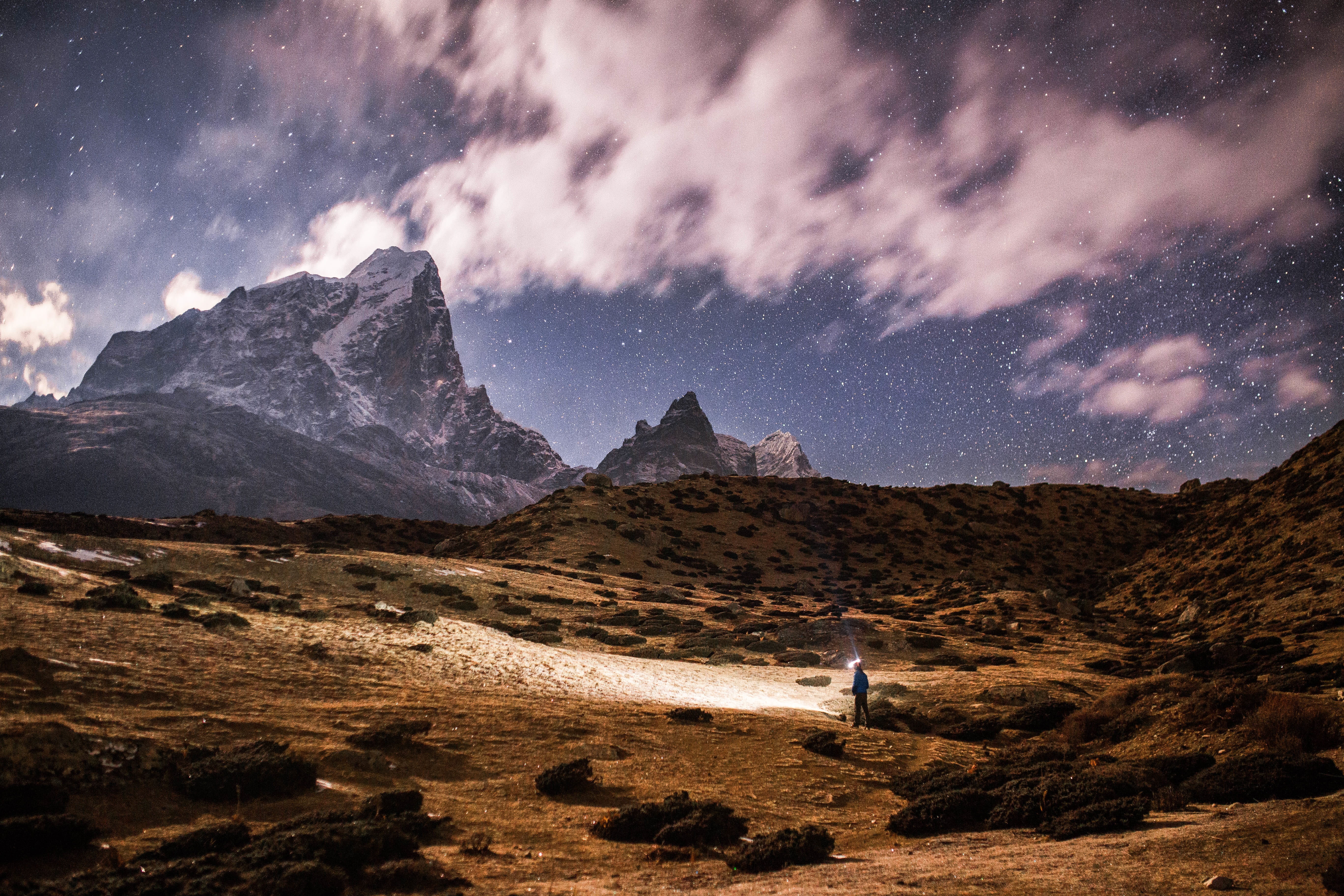 nature, landscape, mountain, clouds, sky, star, constellation