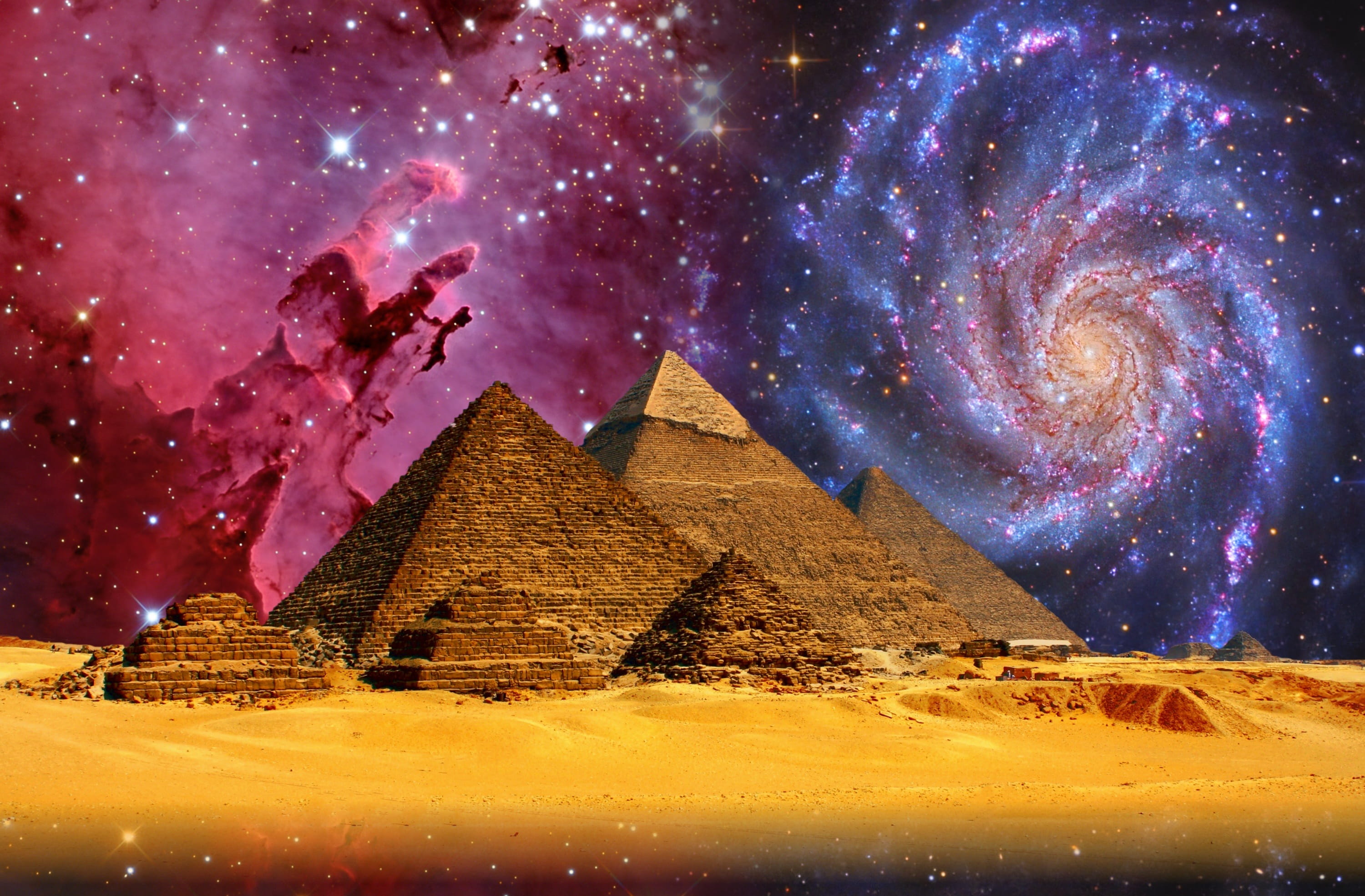 The Pyramid of Giza under a nebula and andromeda galaxy, gizeh
