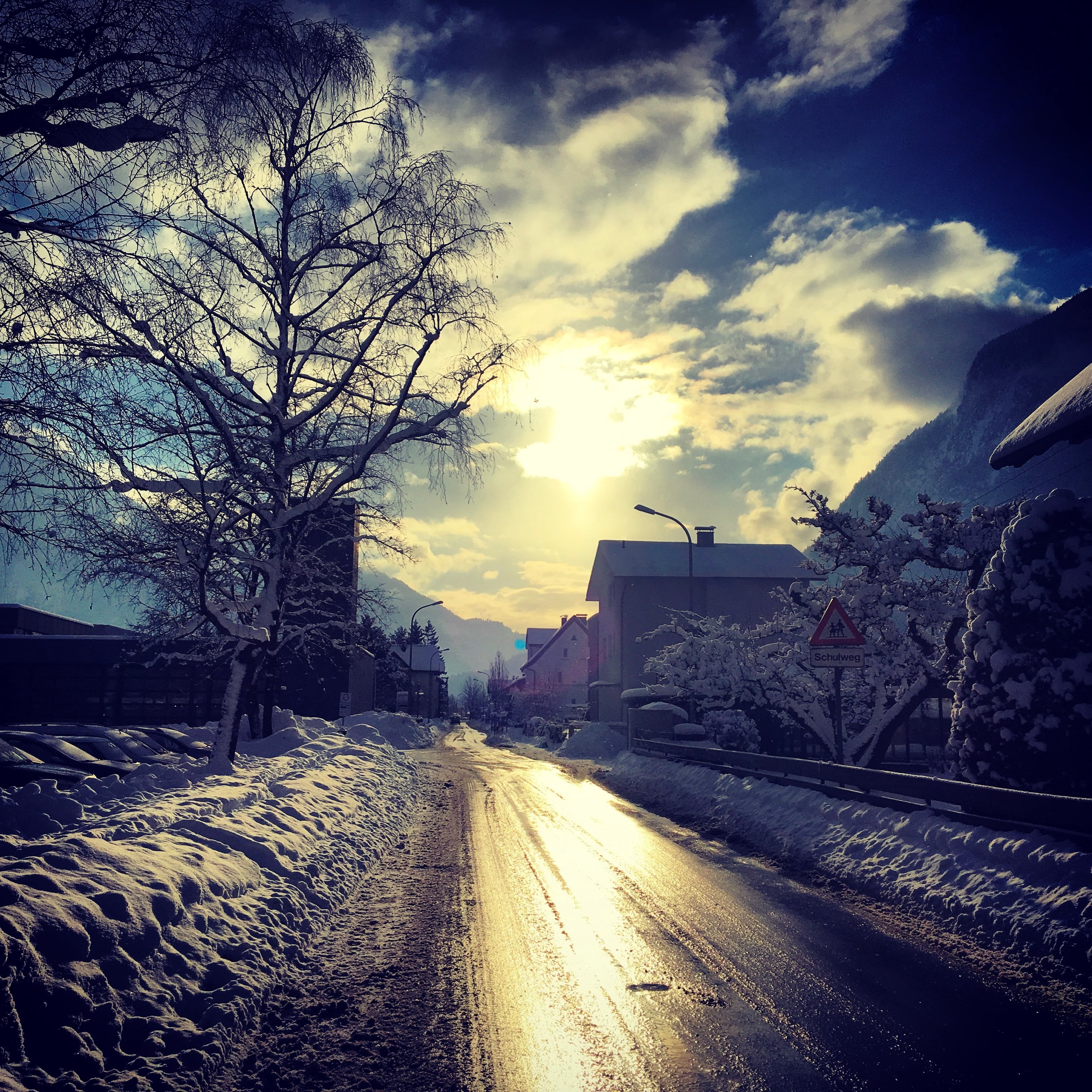road, back light, reflection, infrastructure, mood, clouds