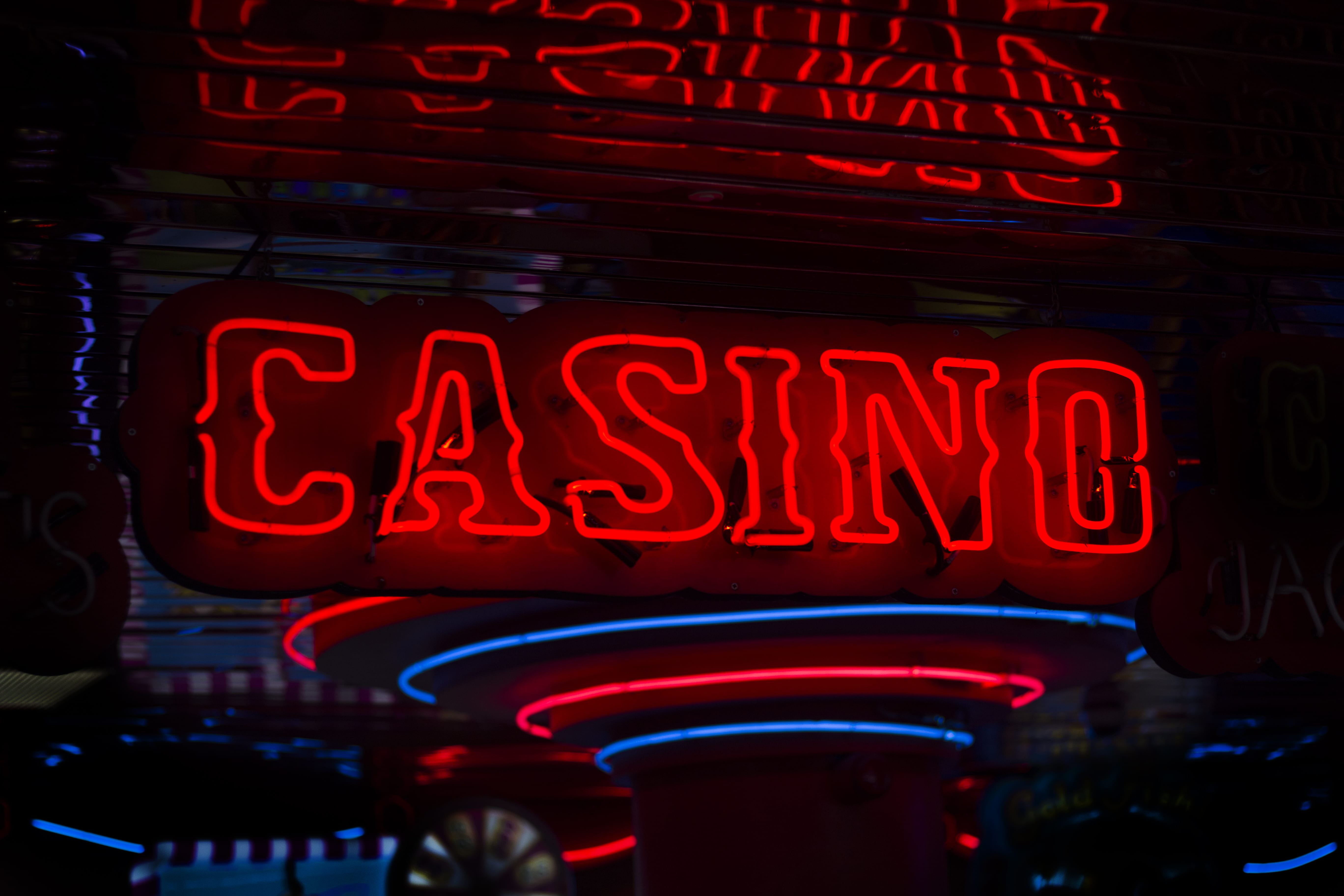 red Casino neon sign turned on, red Casino LED signage, lights