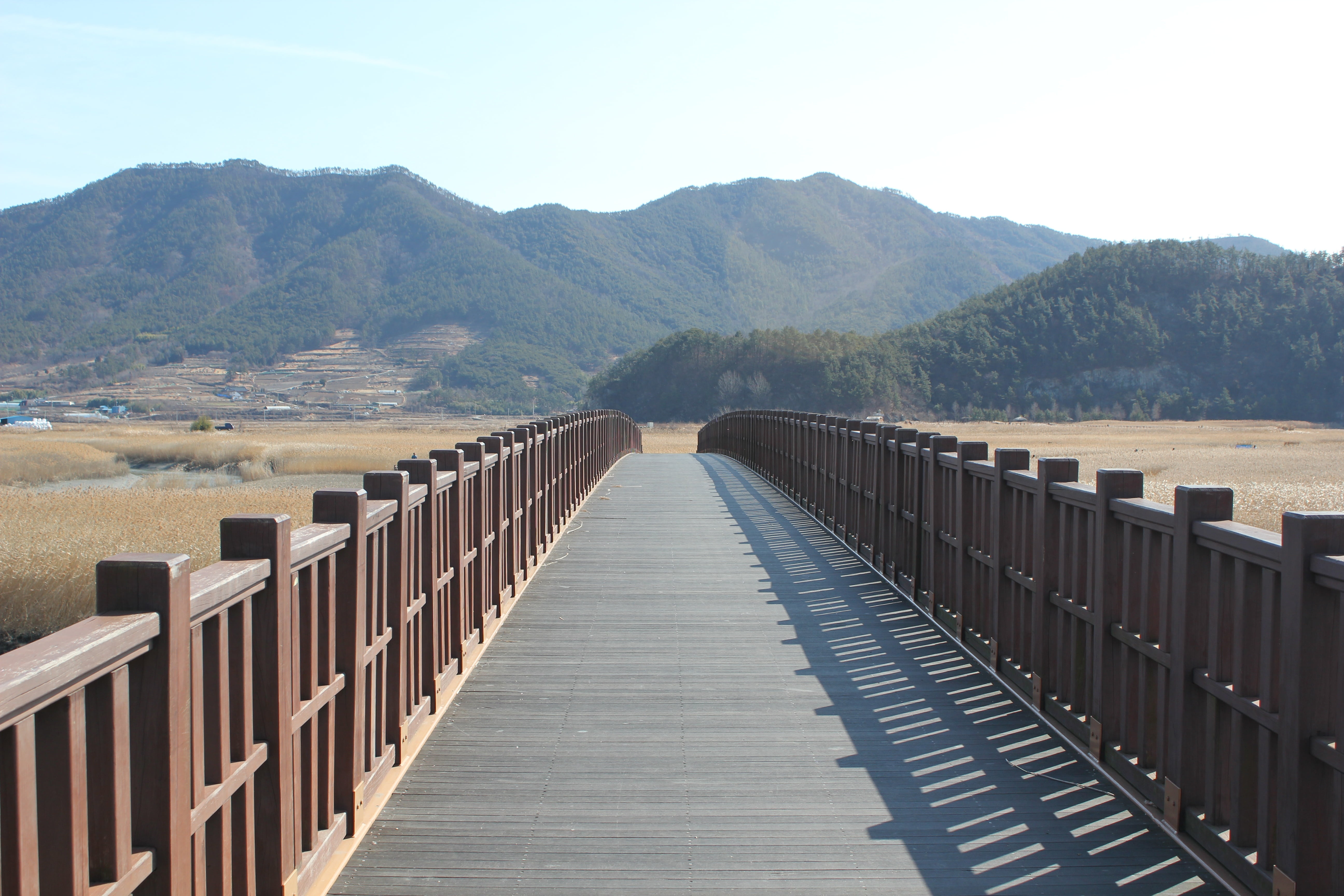 road, pathway, method, wooden, scenery, nature, mountain, sky