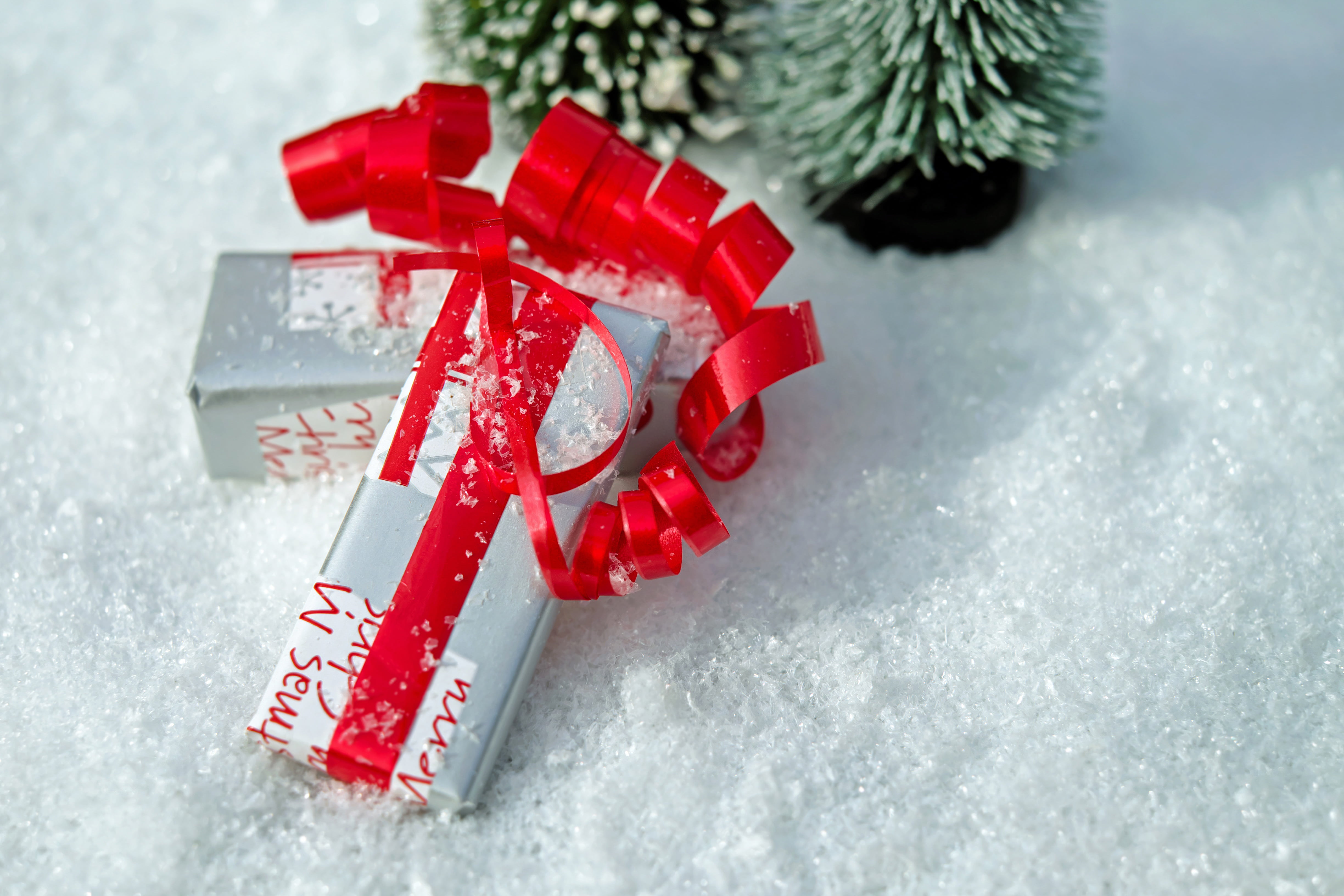 two gray gift boxes, package, loop, red, made, packed, packaging