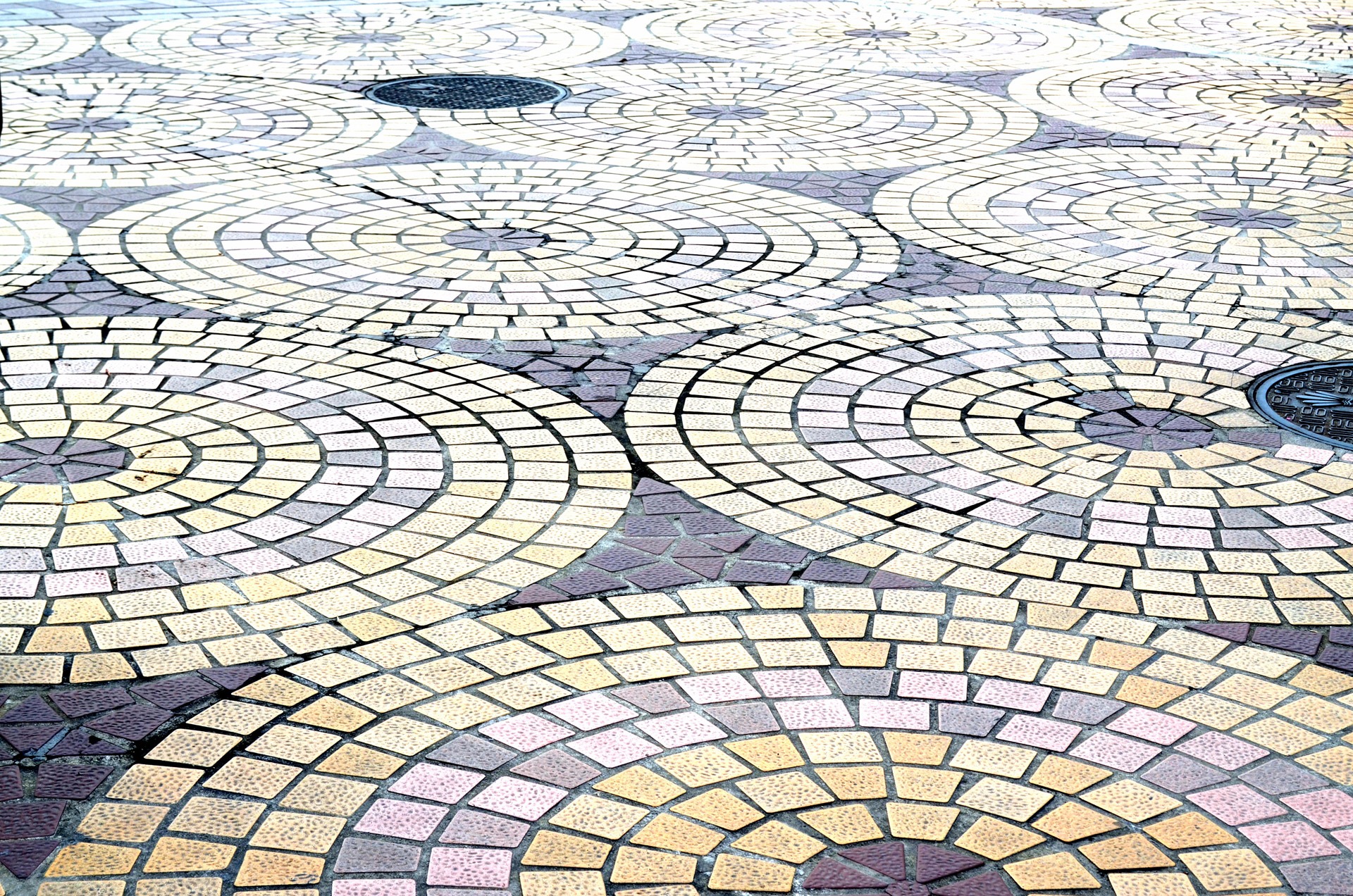 tile, street, circle, circular, design, pattern, background