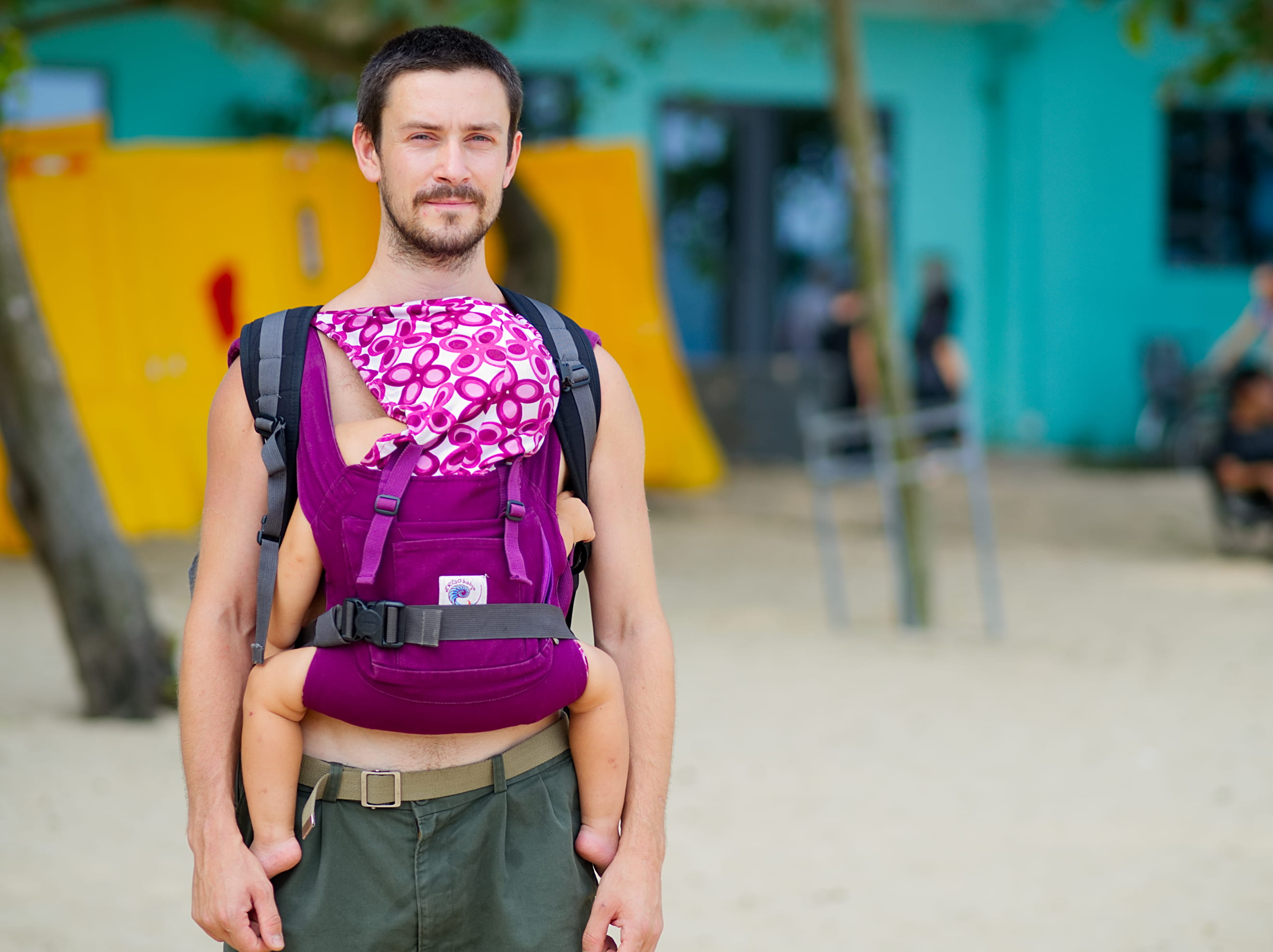 Father and Baby, man carrying baby on beach, portrait, caucasian