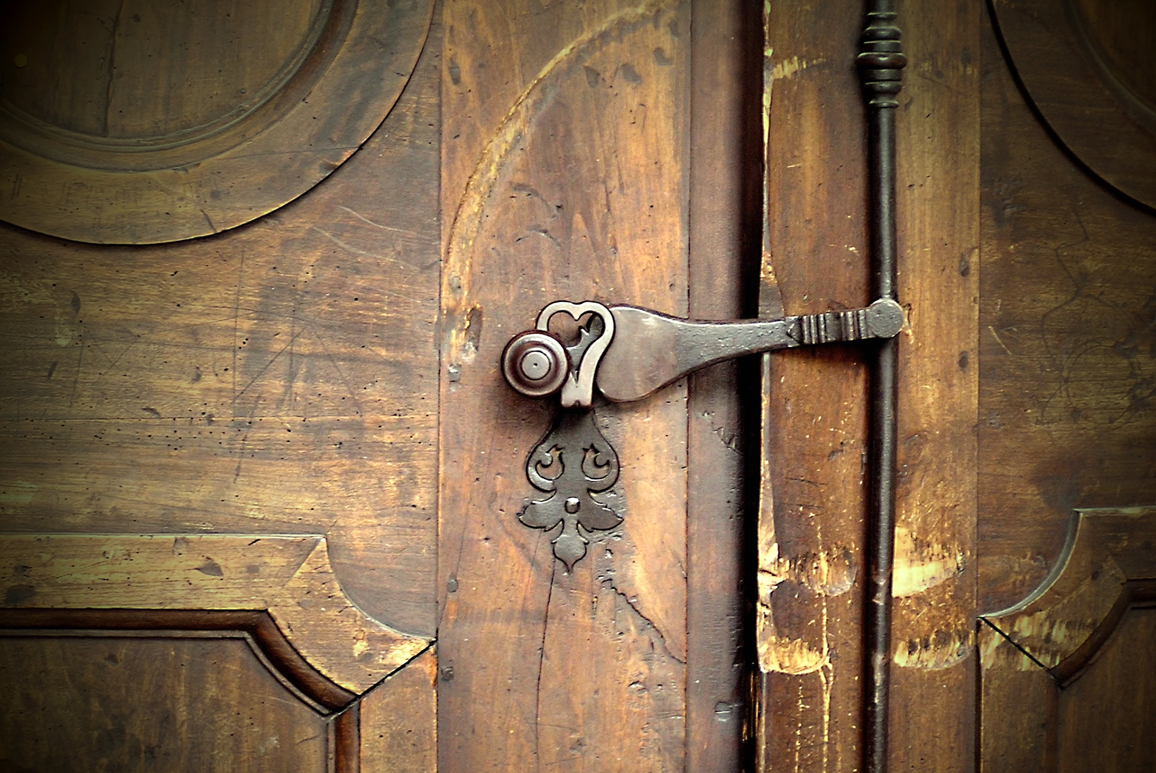 brown wooden locked door, church door, castle, bolt, front door