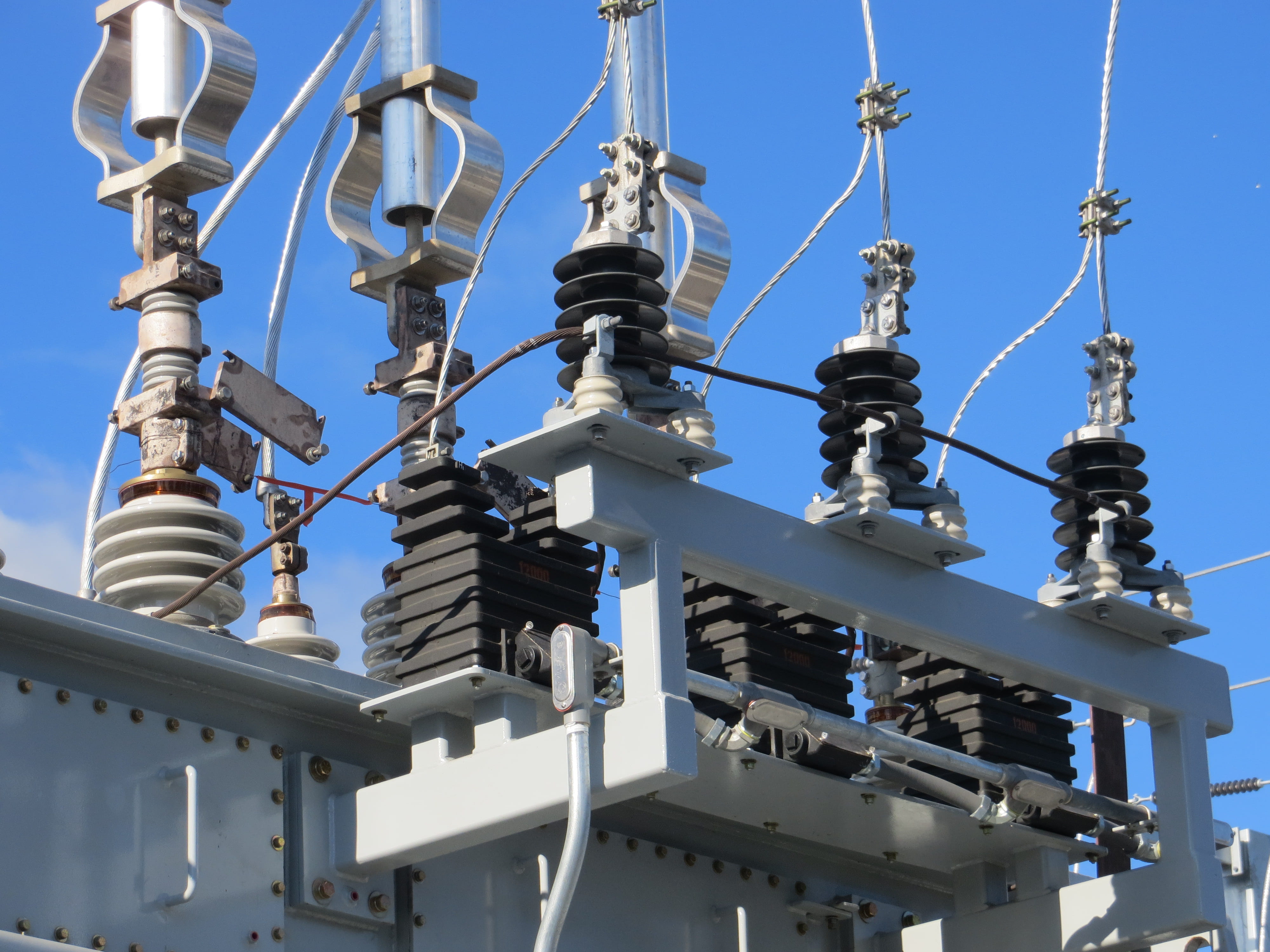 gray transmission tower, gray power plantation, public power