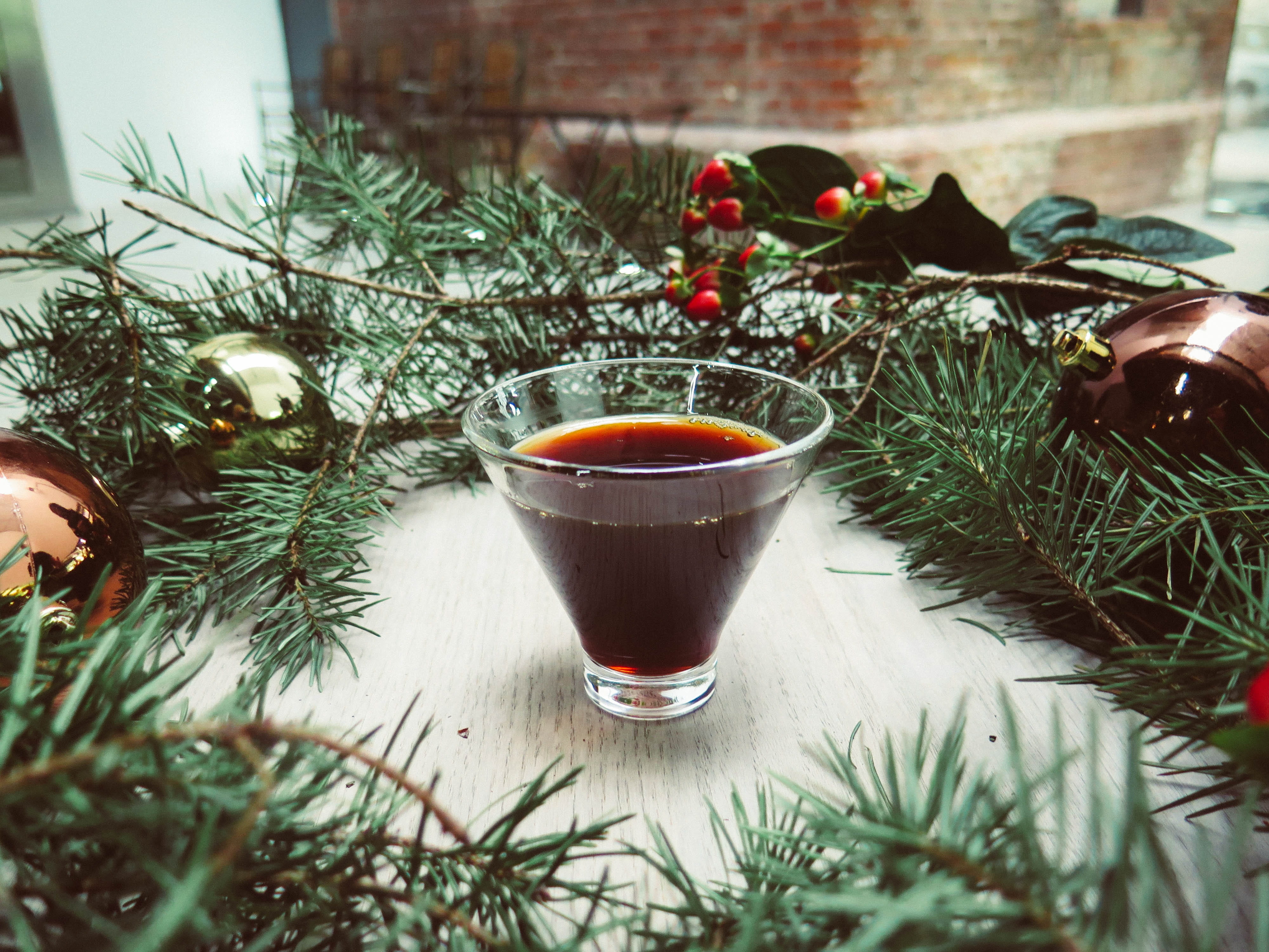 drinks, beverage, table, decoration, glass, bricks, brown, balls
