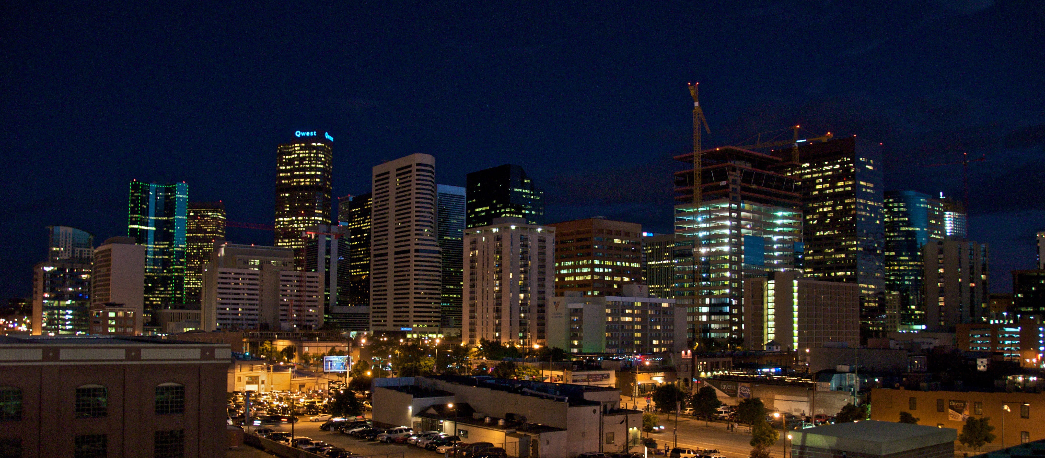 Night Time Cityscape and lights in Denver, Colorado, building