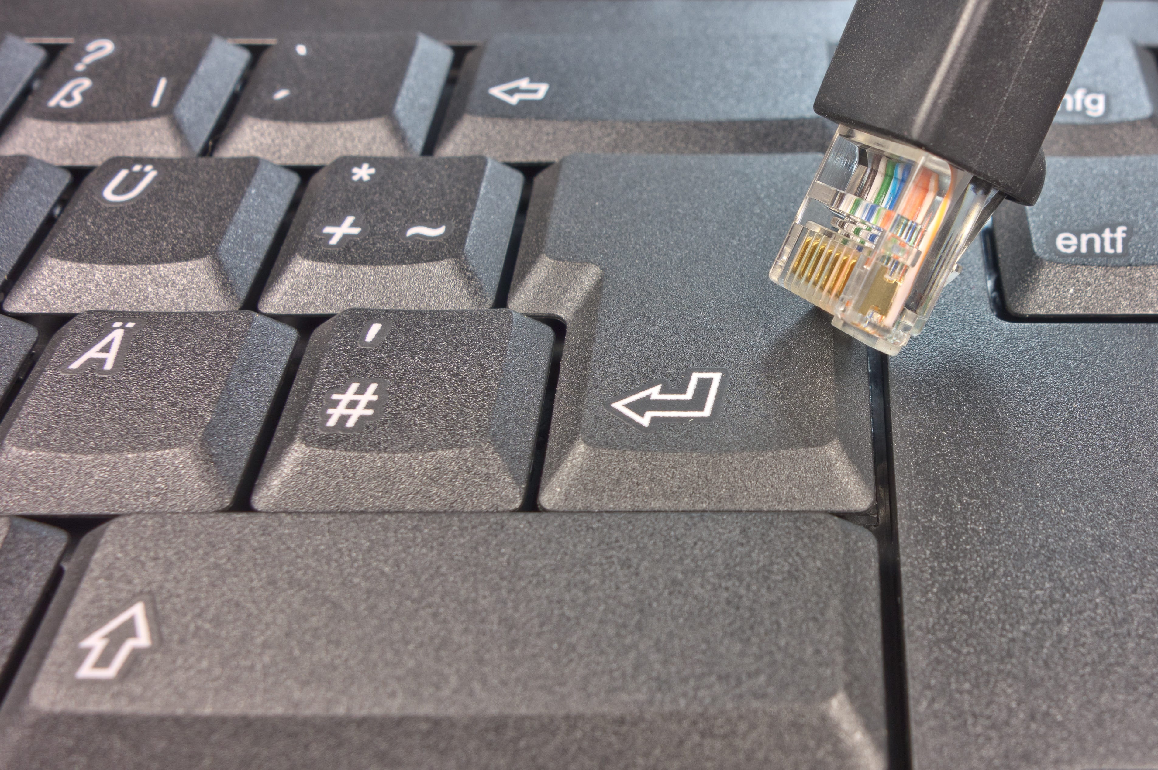 black cable on keyboard return key, Patch Cable, Cable, Network