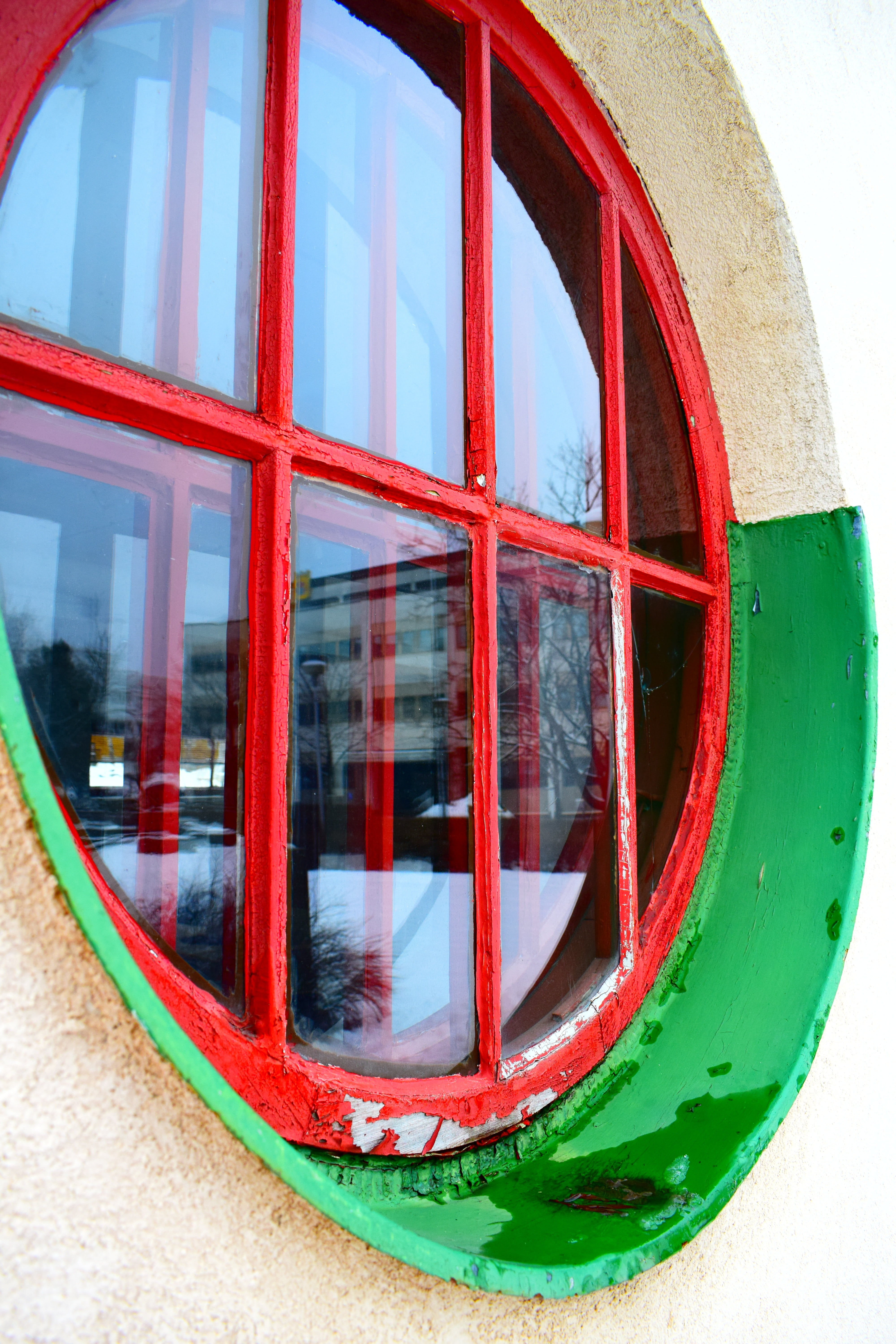 window, round, architecture, red, geometric shape, glass - material