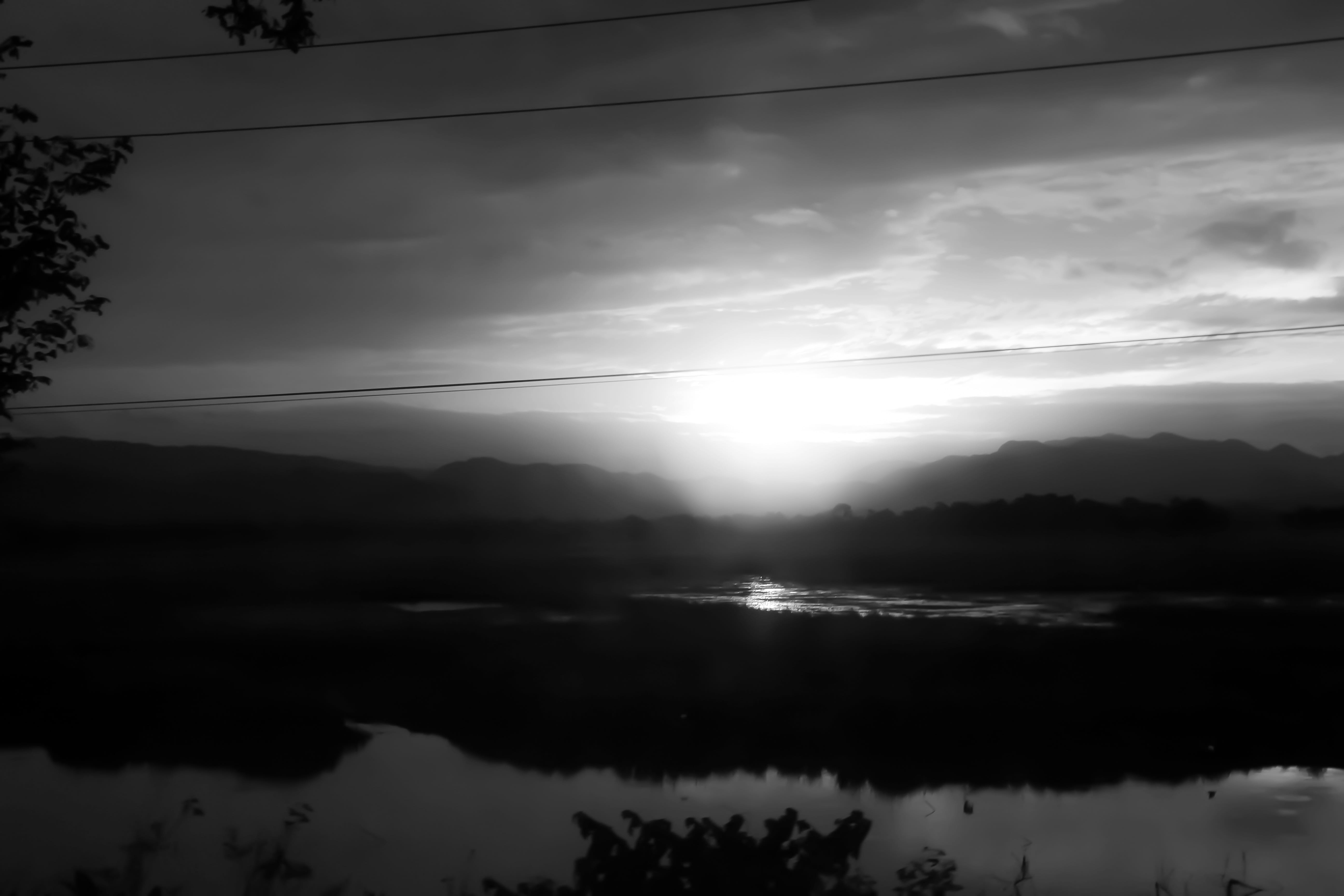 nature, black white, sun, reflection, sky, cloud - sky, silhouette