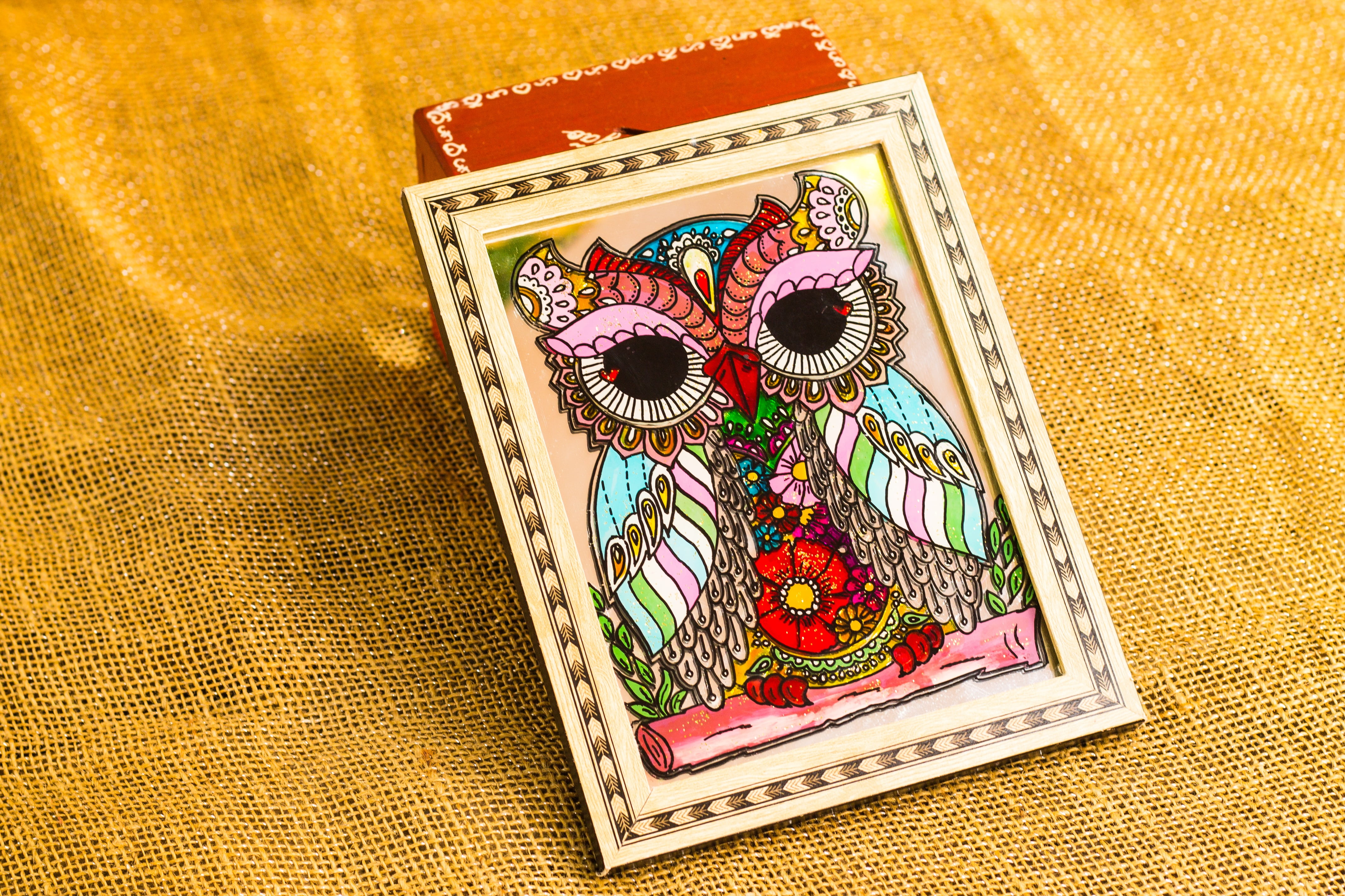 owl, frame, crafts, multi colored, art and craft, pattern, textile