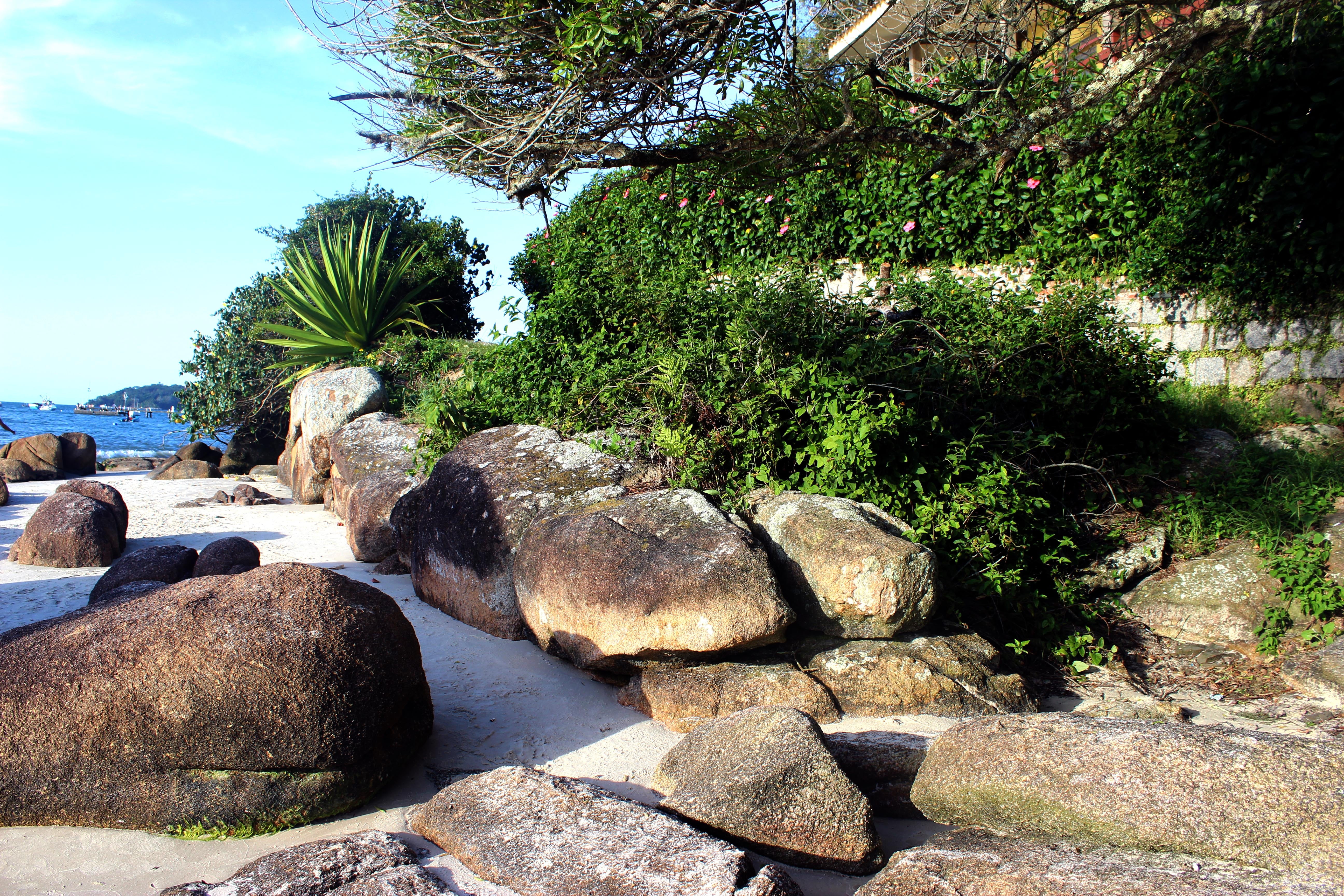 landscape, rocks, cottage, plant, solid, tree, rock - object