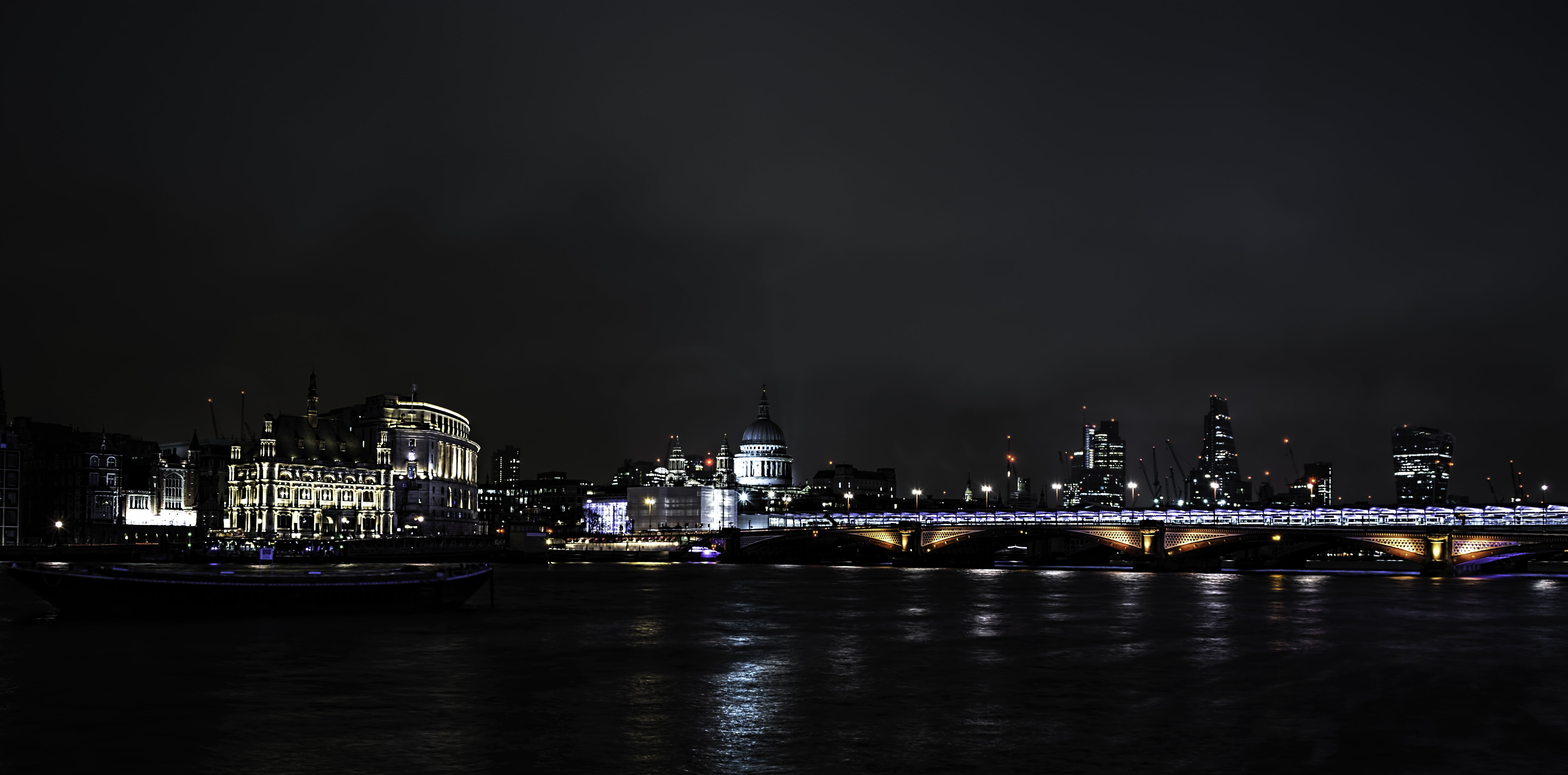 lighted buildings during nighttime, river, london, thames, architecture