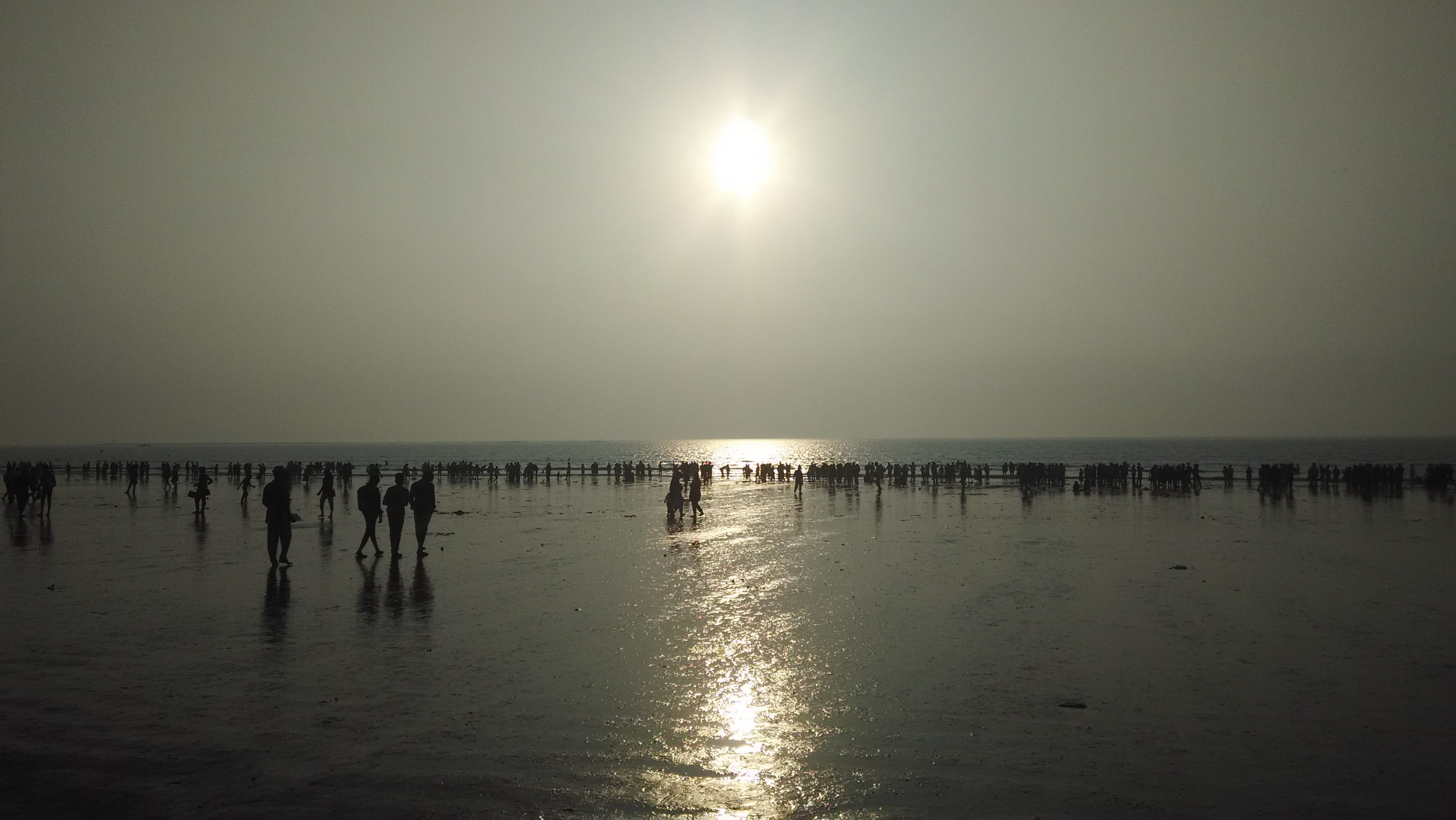 beach, people, sunset, water, reflection, sky, tranquility