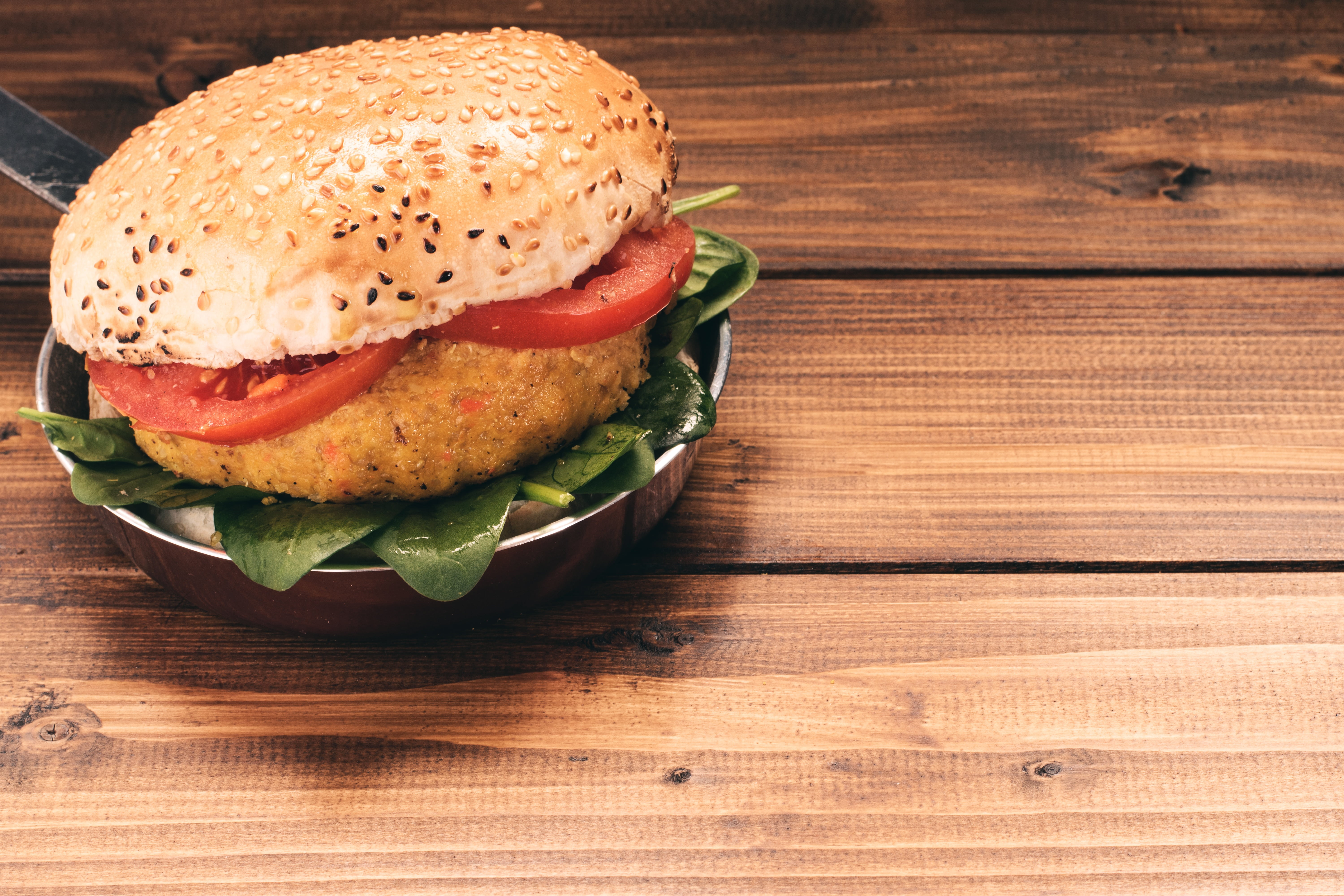 baked burger with tomato and vegetables on bowl, veggie, vegetarian