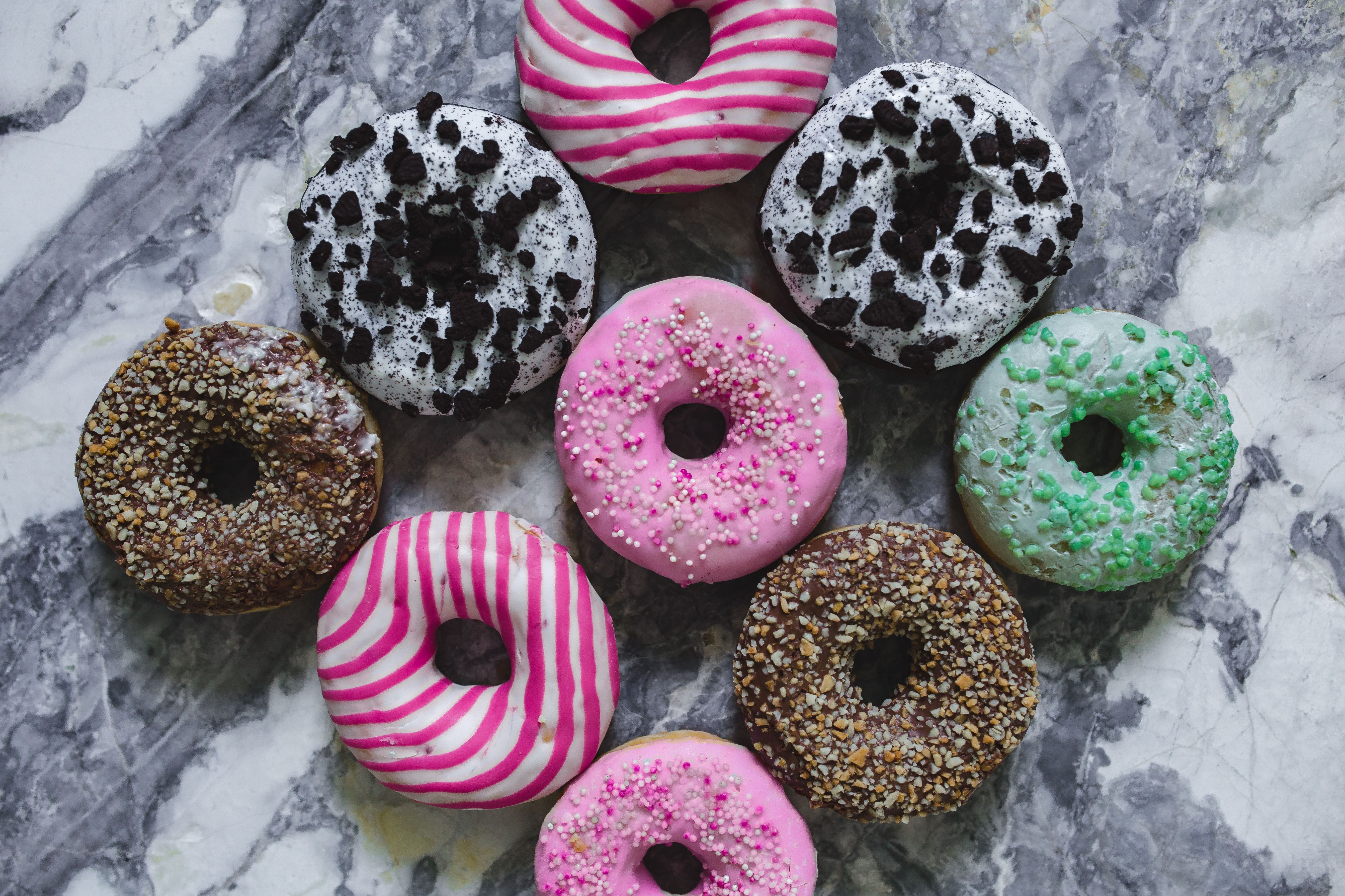 Colorful donuts, cute, sweet, tasty, delicious, baked, doughnut