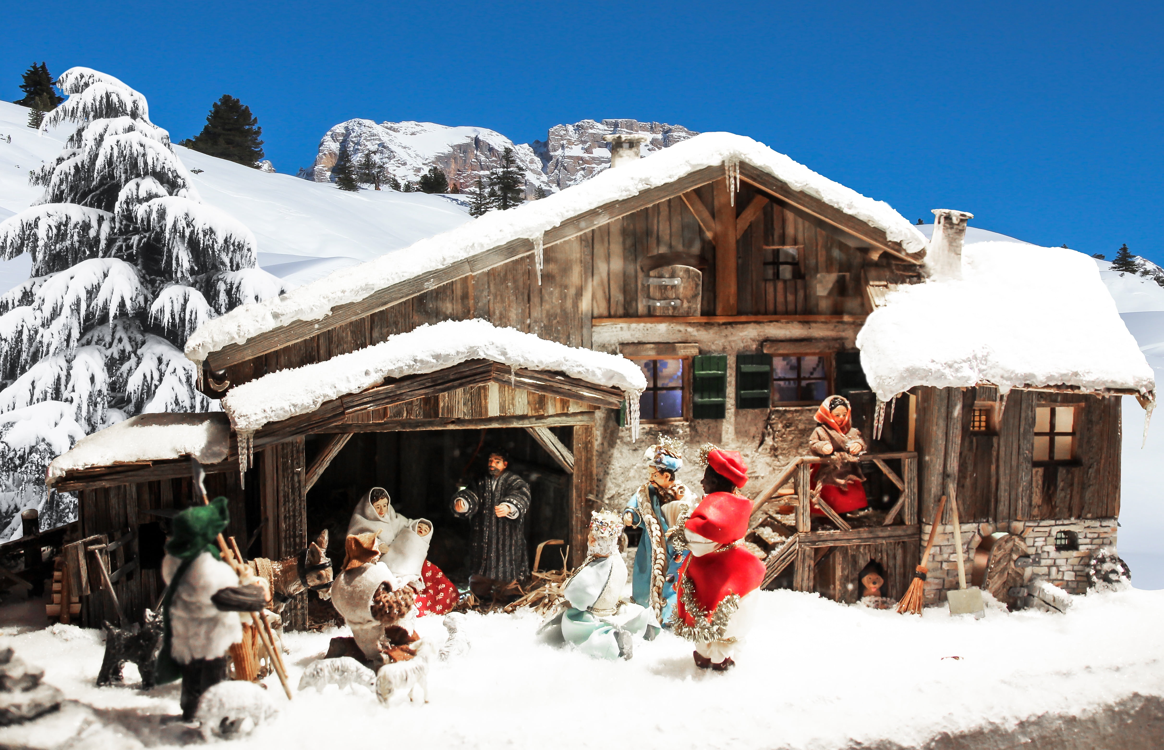 Free download | HD wallpaper: The Nativity set with snow decor