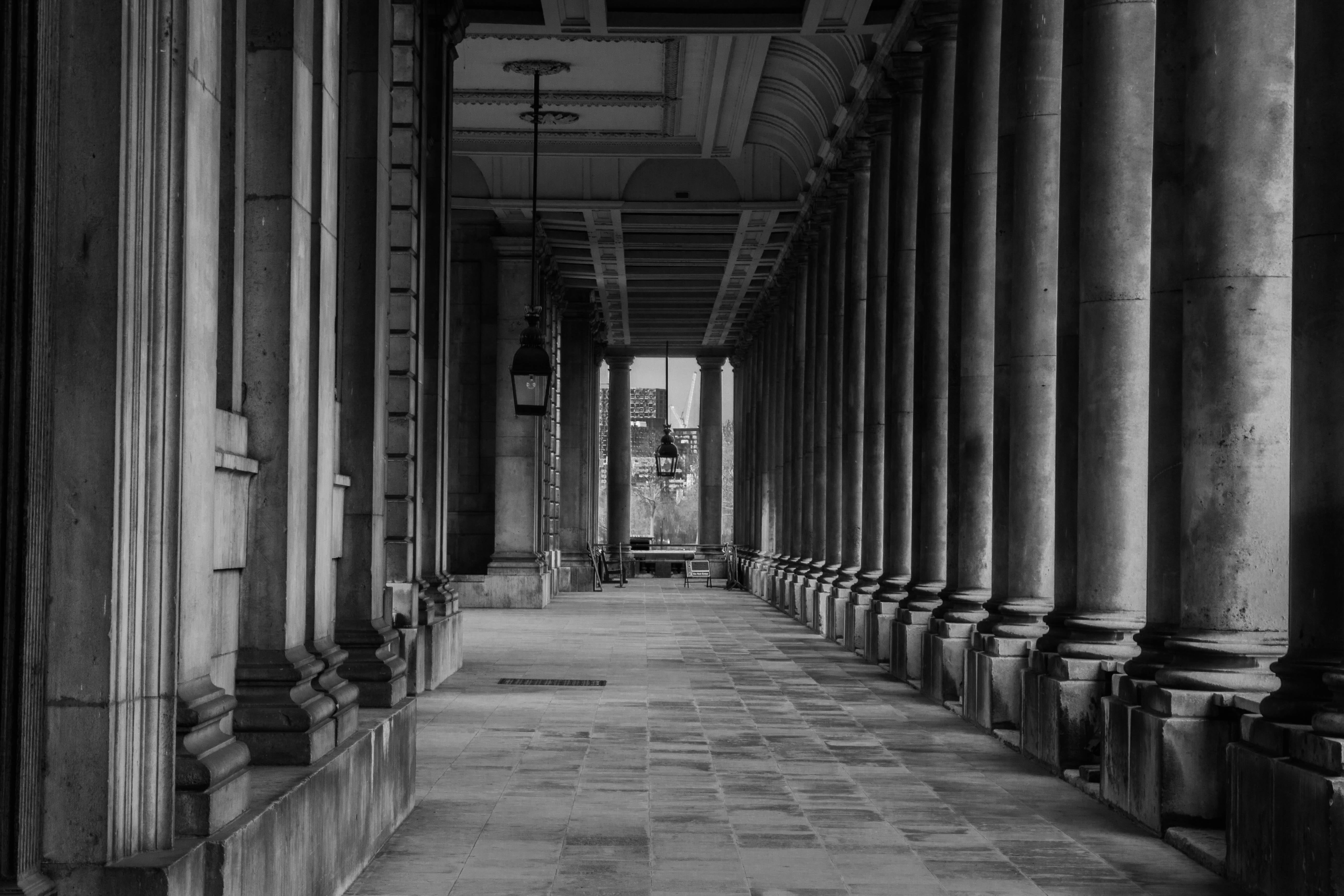 columns, rhythm, architecture, black And White, architectural Column