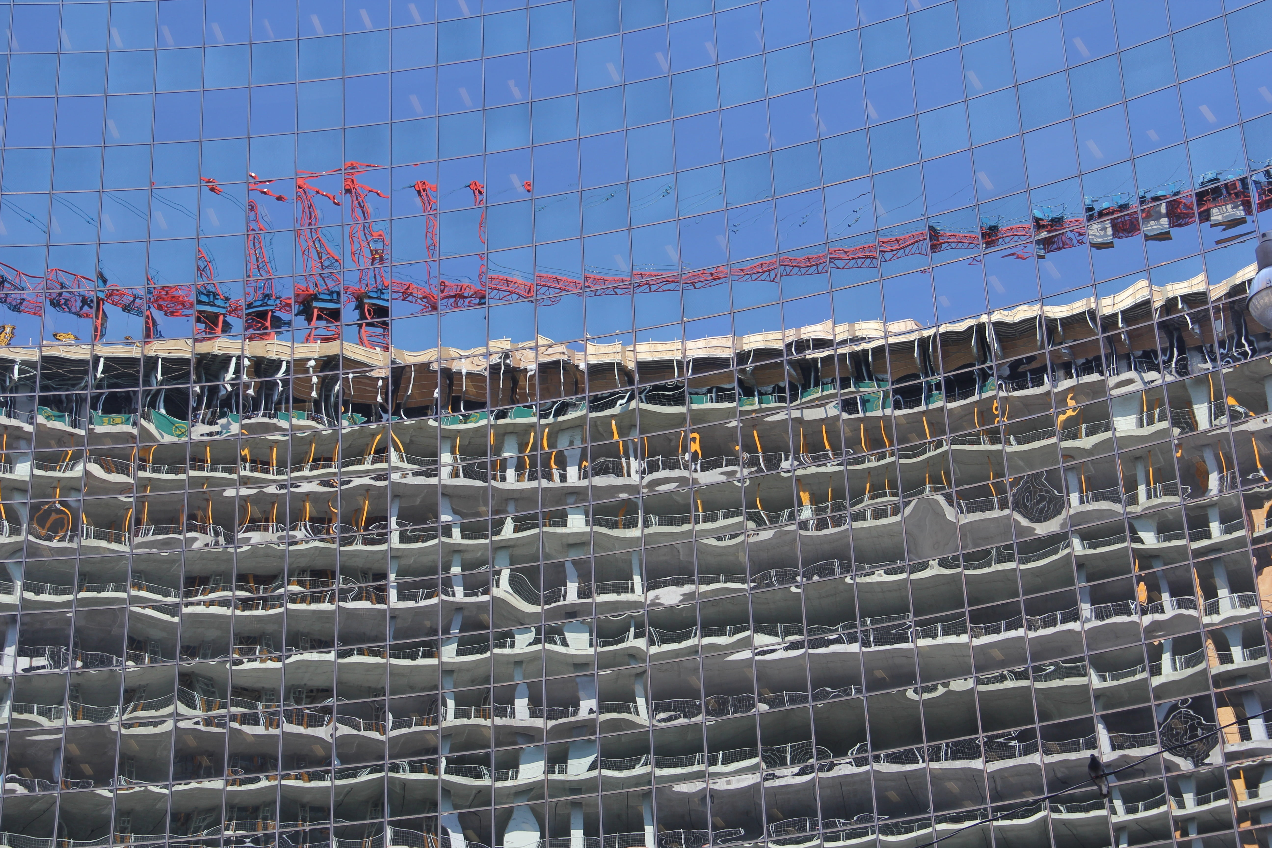 construction, building, crane, reflection, skyscraper, architecture