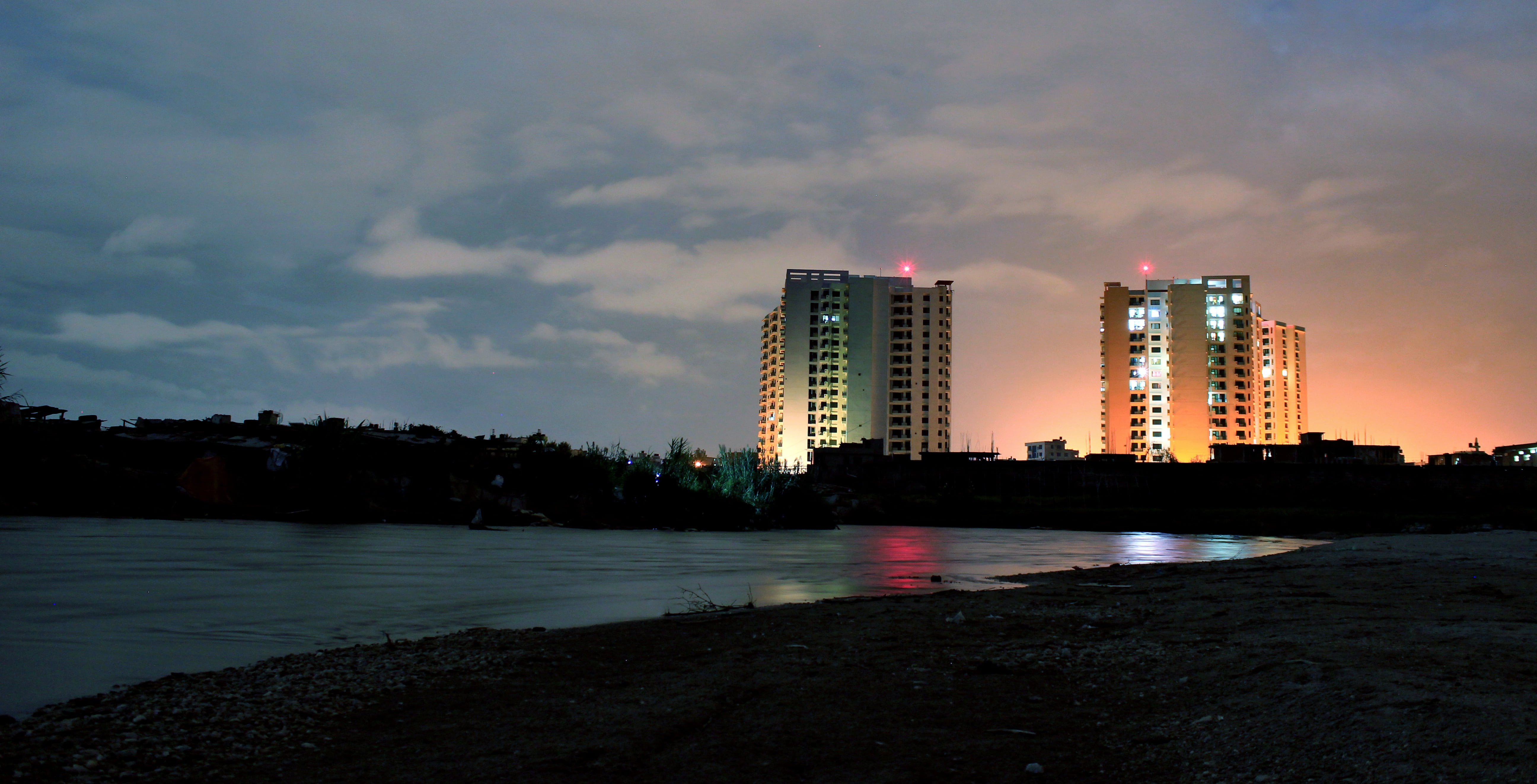 building, reflection, night, light, urban, sunset, architecture