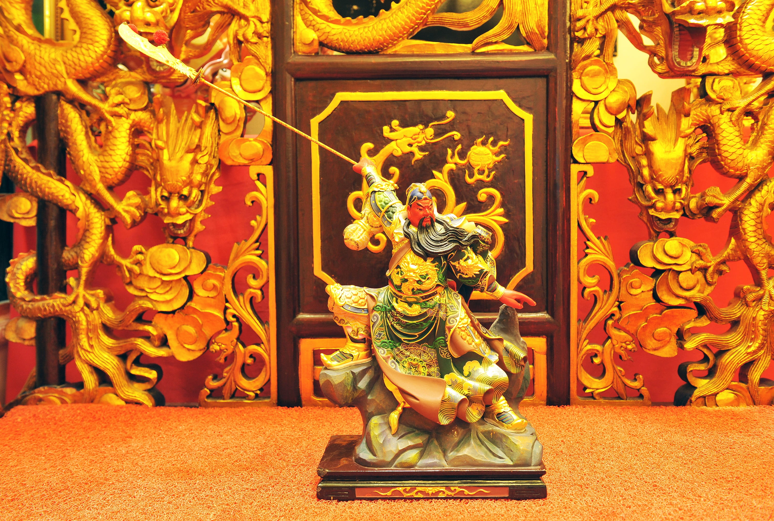 Malaysia, Sculpture, Guan Gong, statue, gold colored, law, no people