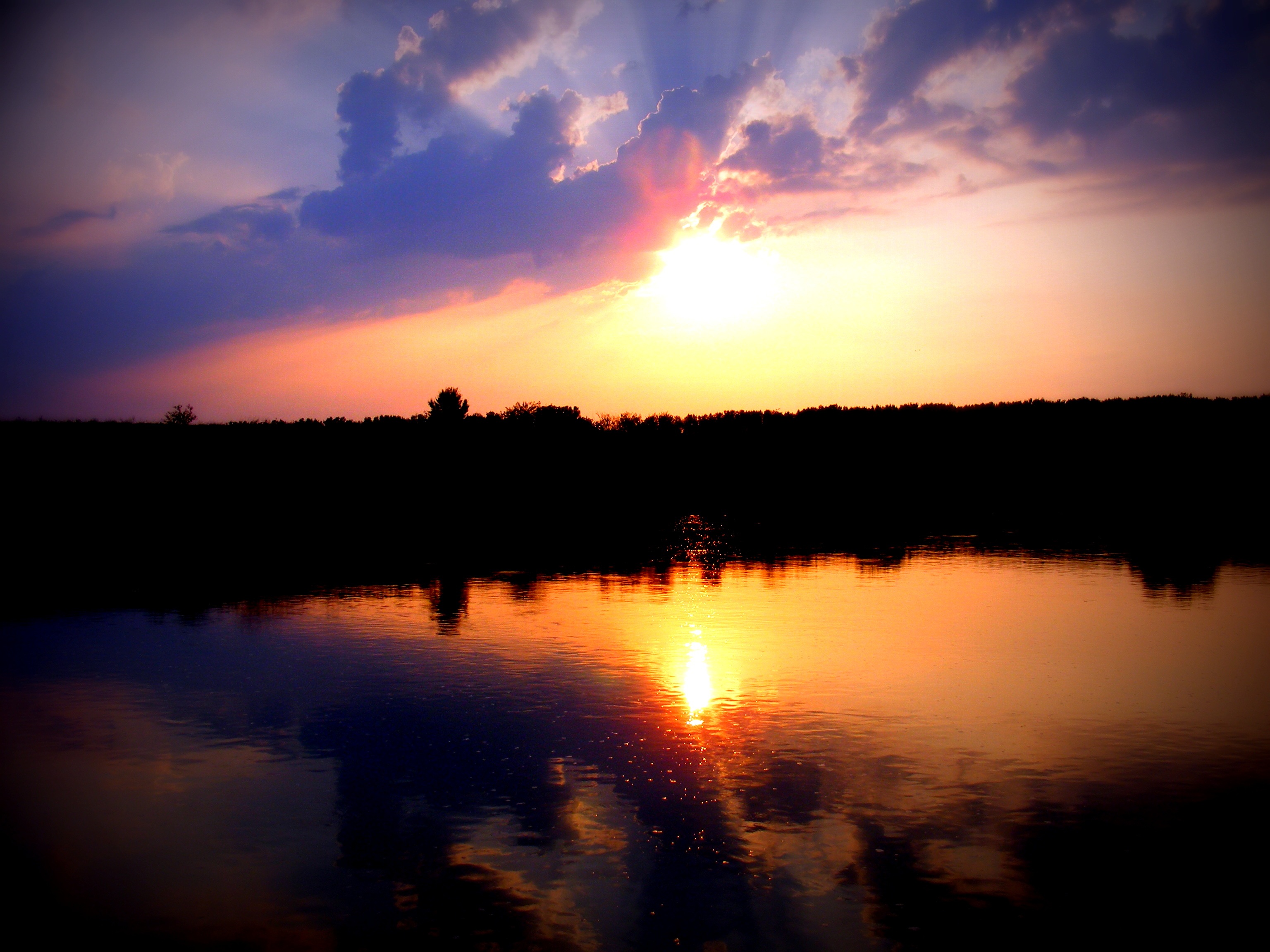 sunset, cloud, fire, in the evening, lake, sky, reflection