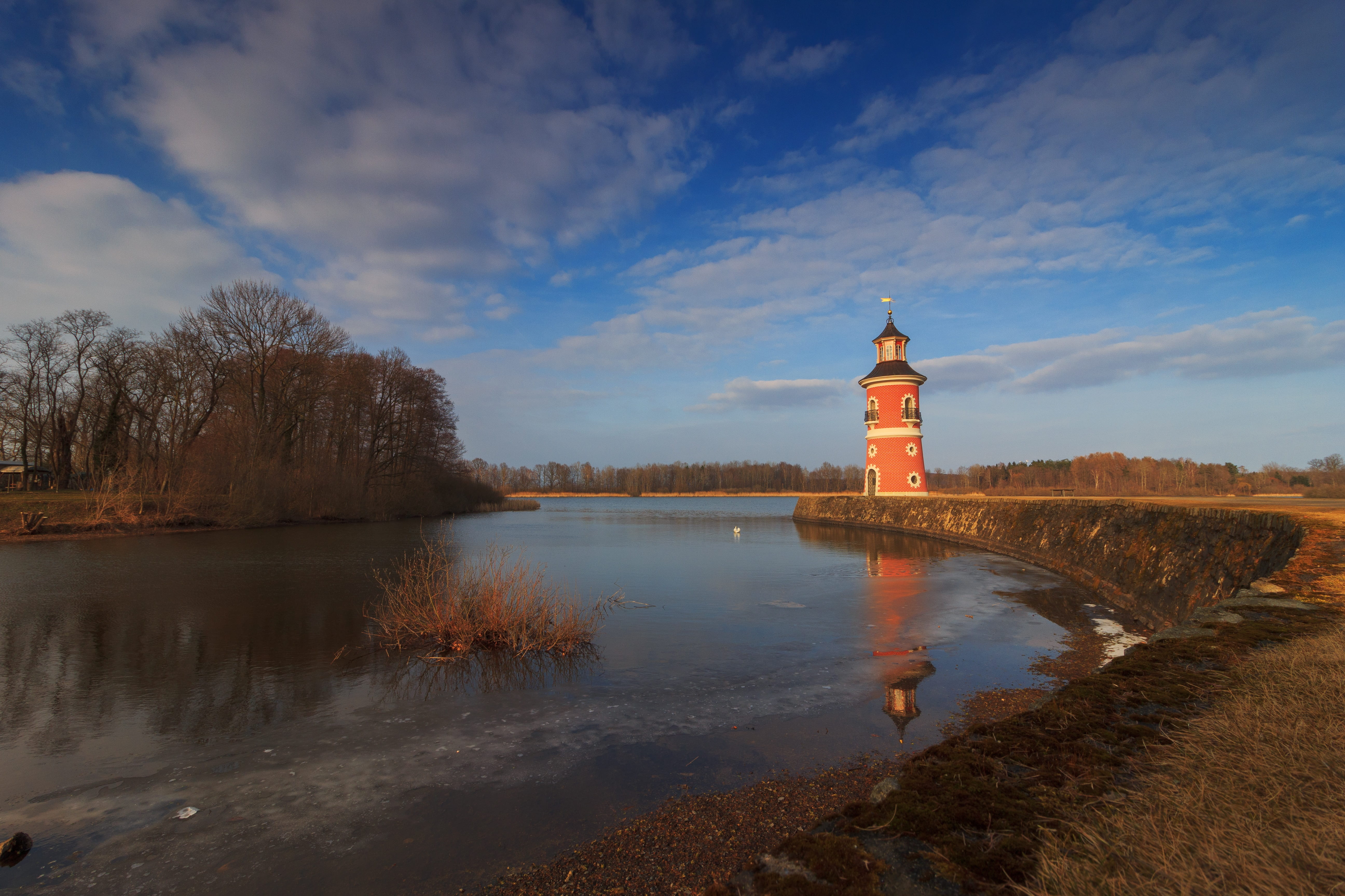 lighthouse, water, moritz castle, idyllic, sky, built structure